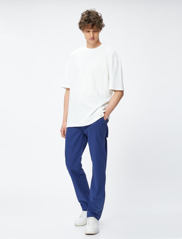  Keten Karışımlı Pantolon Düğmeli Cep Detaylı