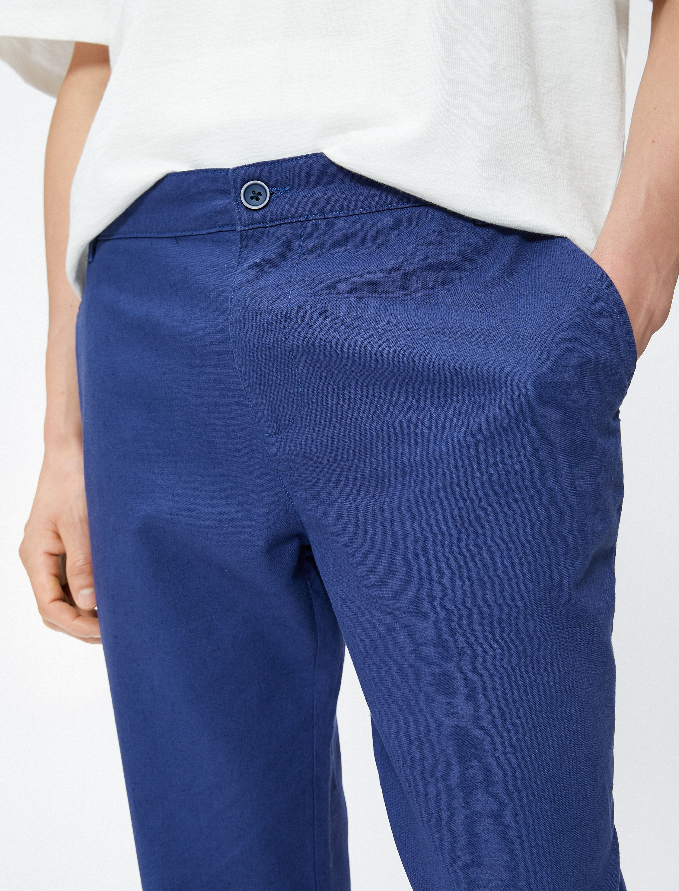   Keten Karışımlı Pantolon Düğmeli Cep Detaylı