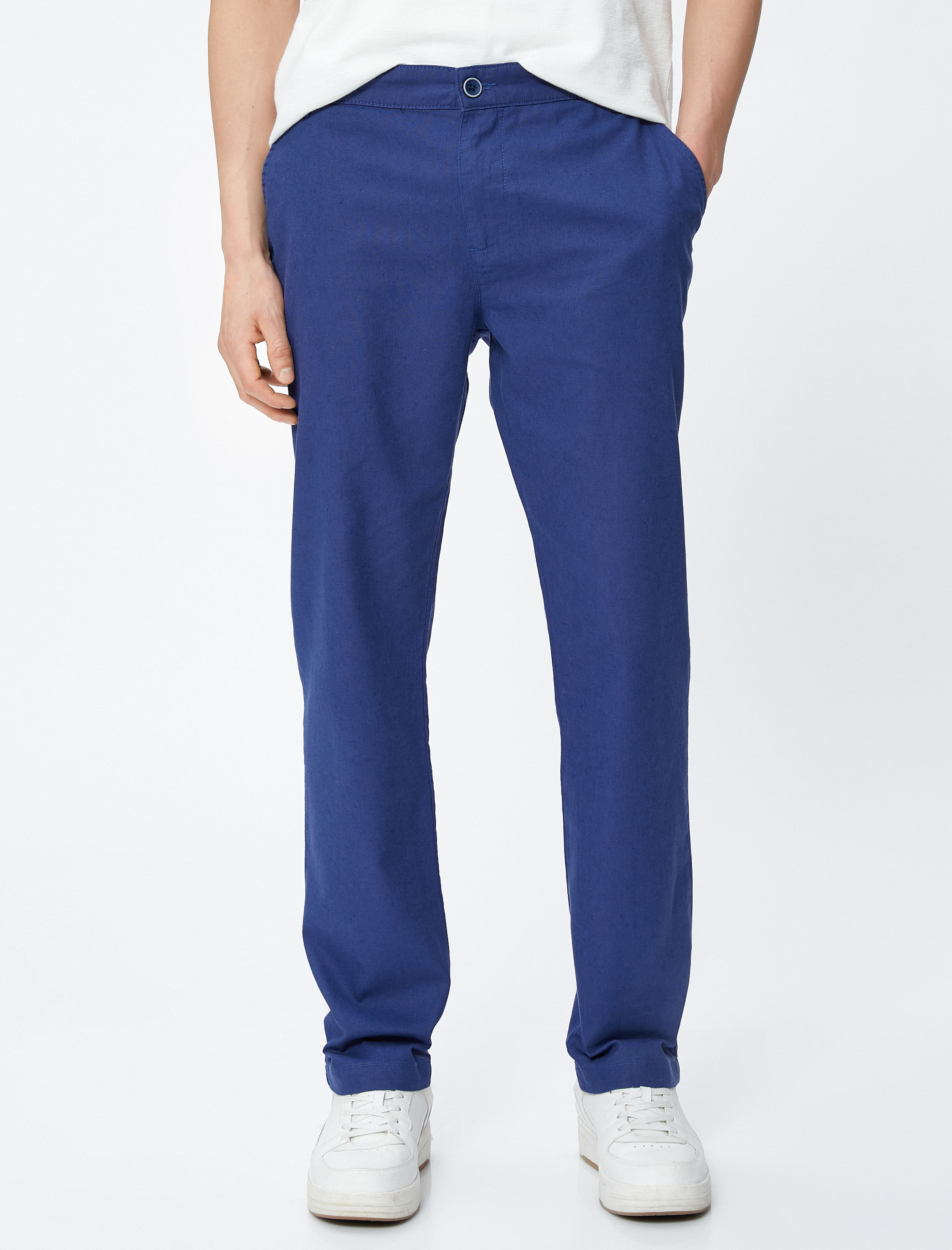   Keten Karışımlı Pantolon Düğmeli Cep Detaylı