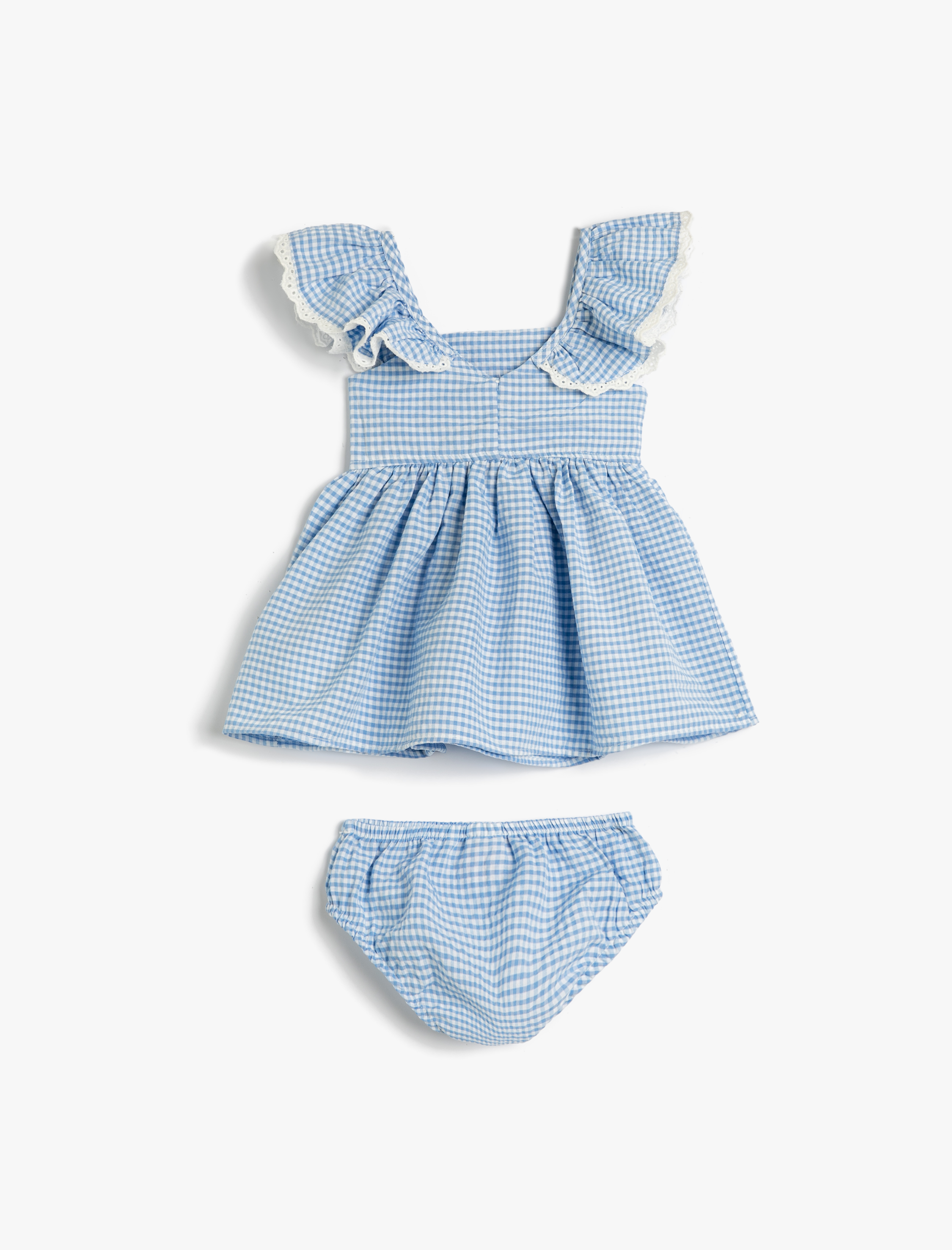  Kız Bebek Askılı Fırfırlı Elbise ve Külot 2 Parçalı