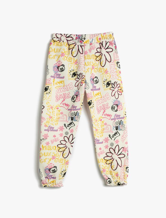 Kız Çocuk Jogger Eşofman Altı Beli Lastikli Cepli Grafiti Baskılı Şardonlu
