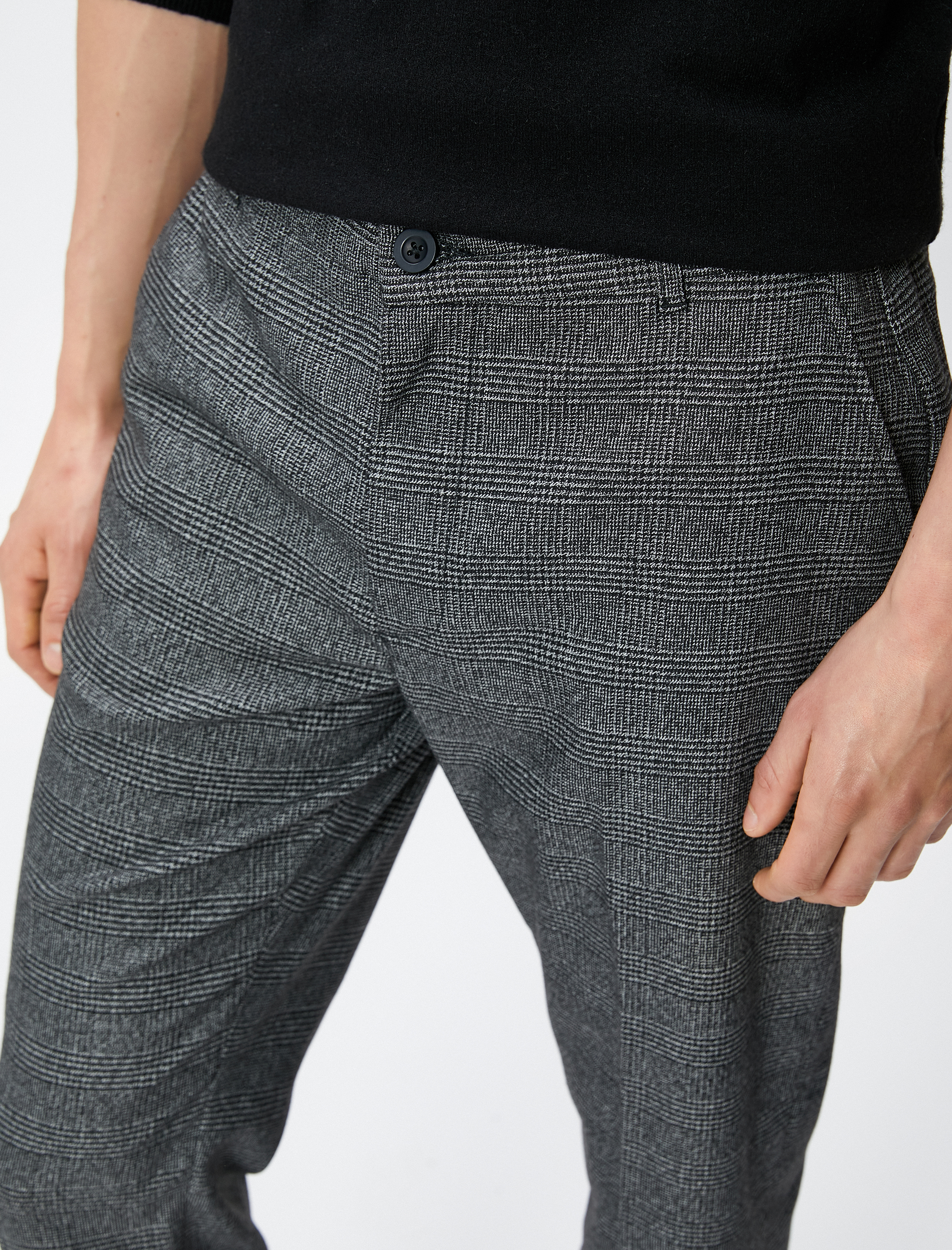   Kareli Pantolon Düğme Detaylı Cepli Viskon Karışımlı