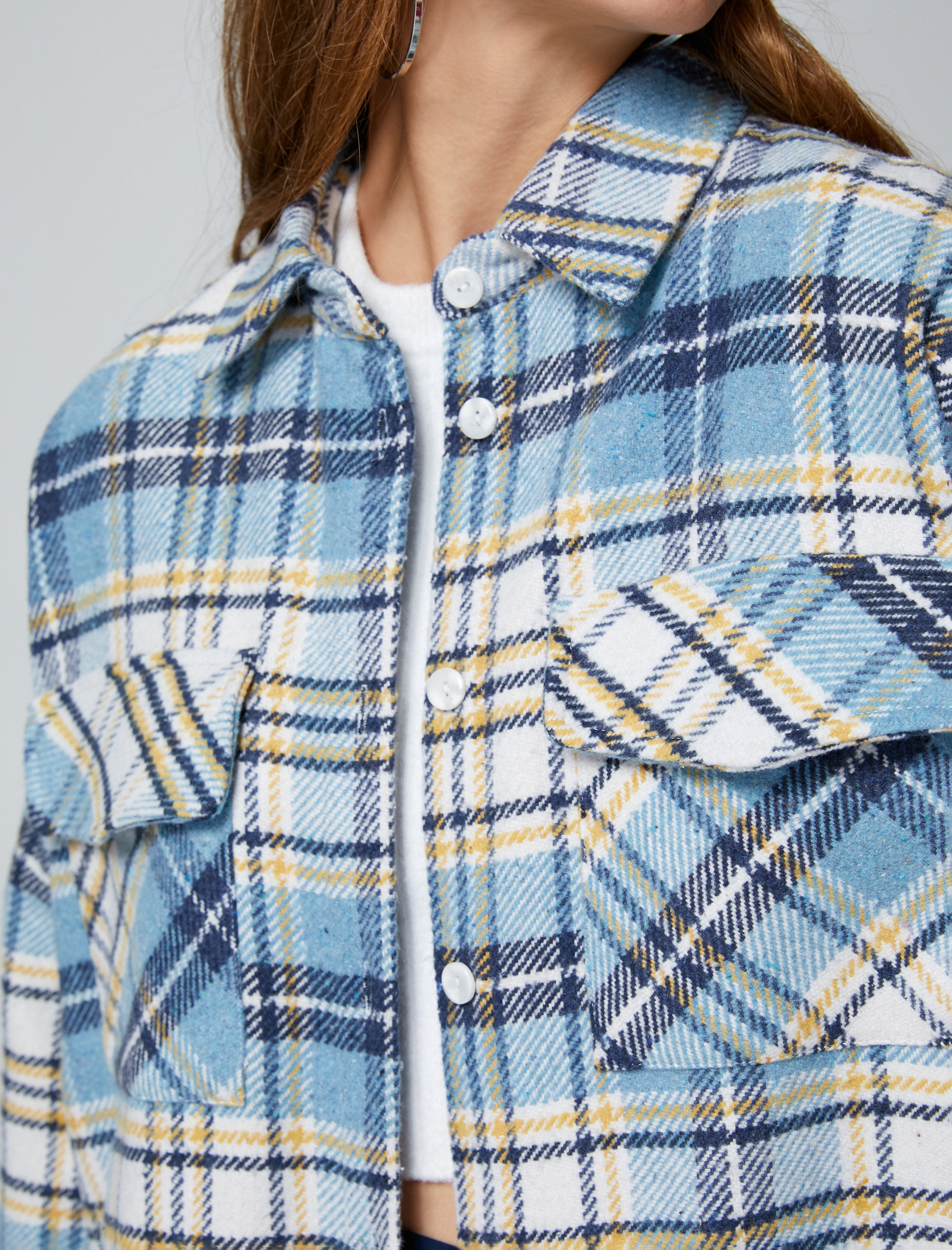   Oversize Oduncu Gömlek Ceket Çift Cep Detaylı Düğmeli