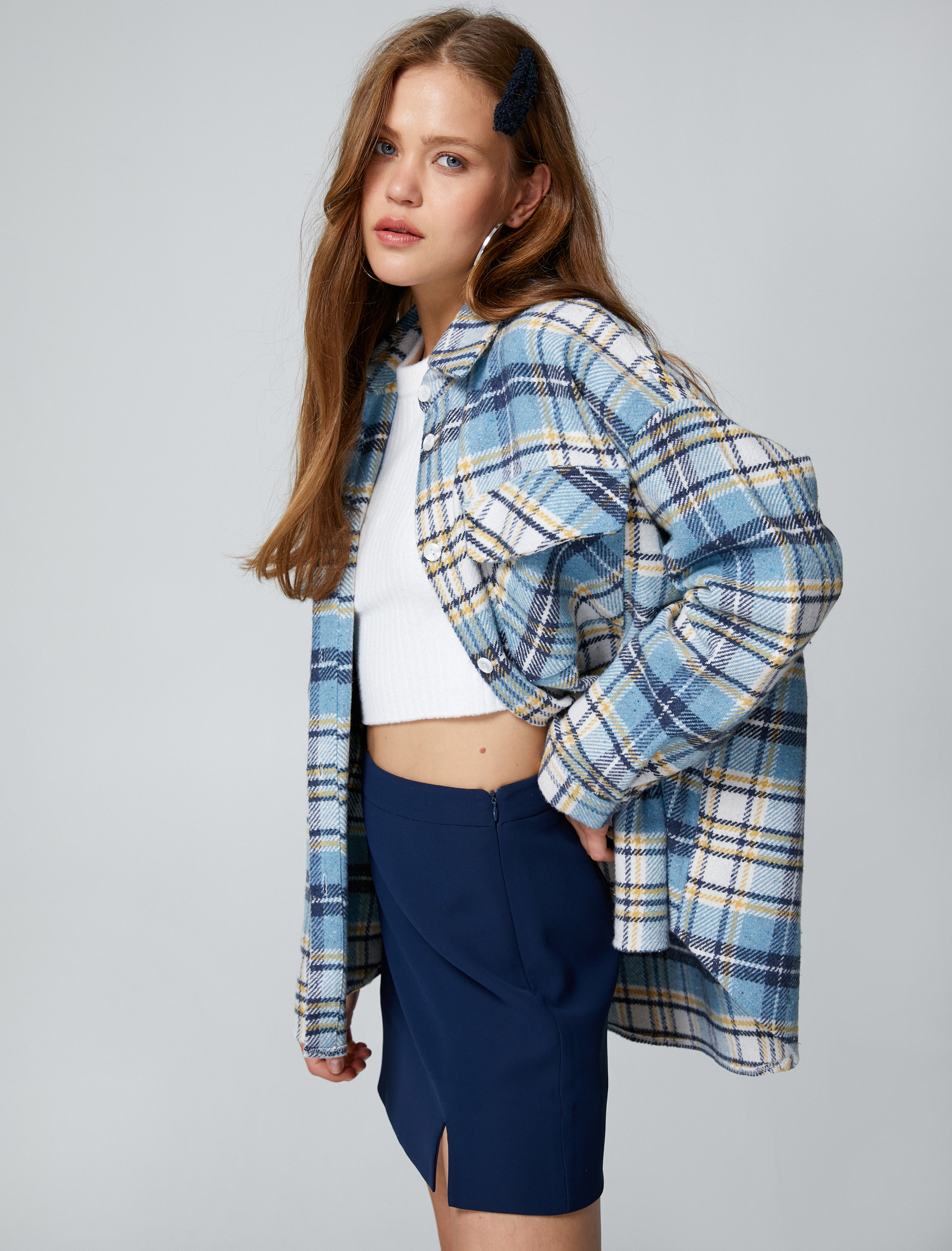   Oversize Oduncu Gömlek Ceket Çift Cep Detaylı Düğmeli