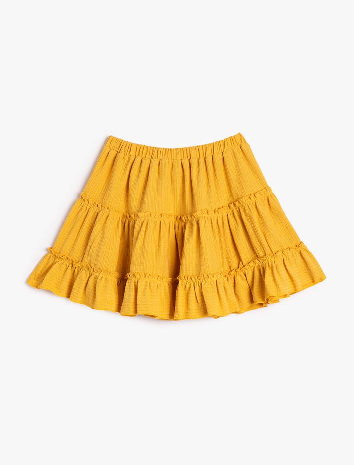 Kız Çocuk Etek Fırfırlı Rahat Kesim Beli Lastikli Dokulu