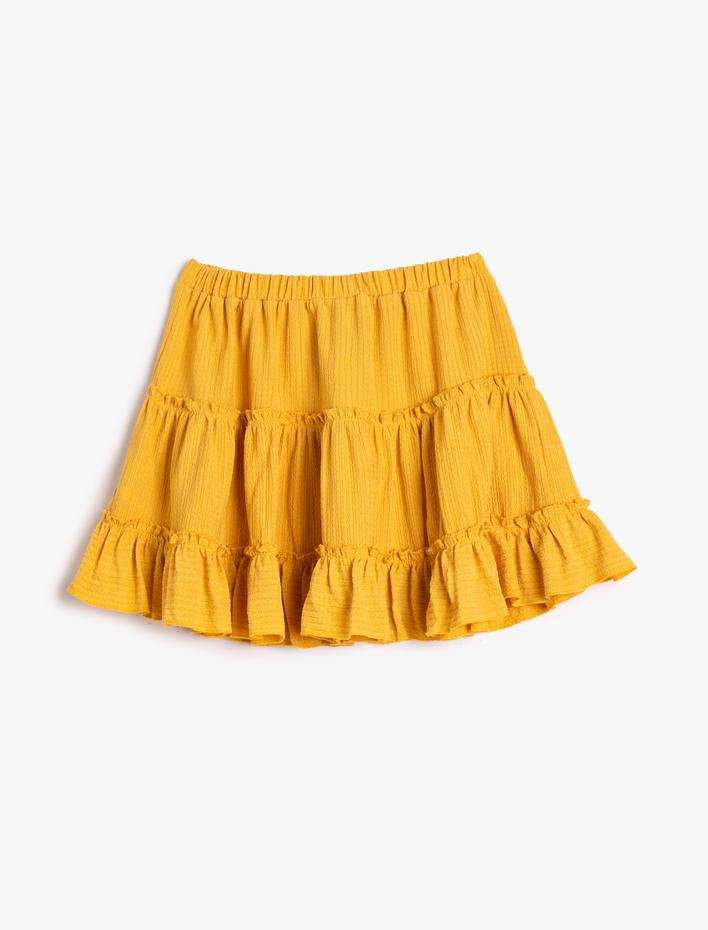 Kız Çocuk Etek Fırfırlı Rahat Kesim Beli Lastikli Dokulu