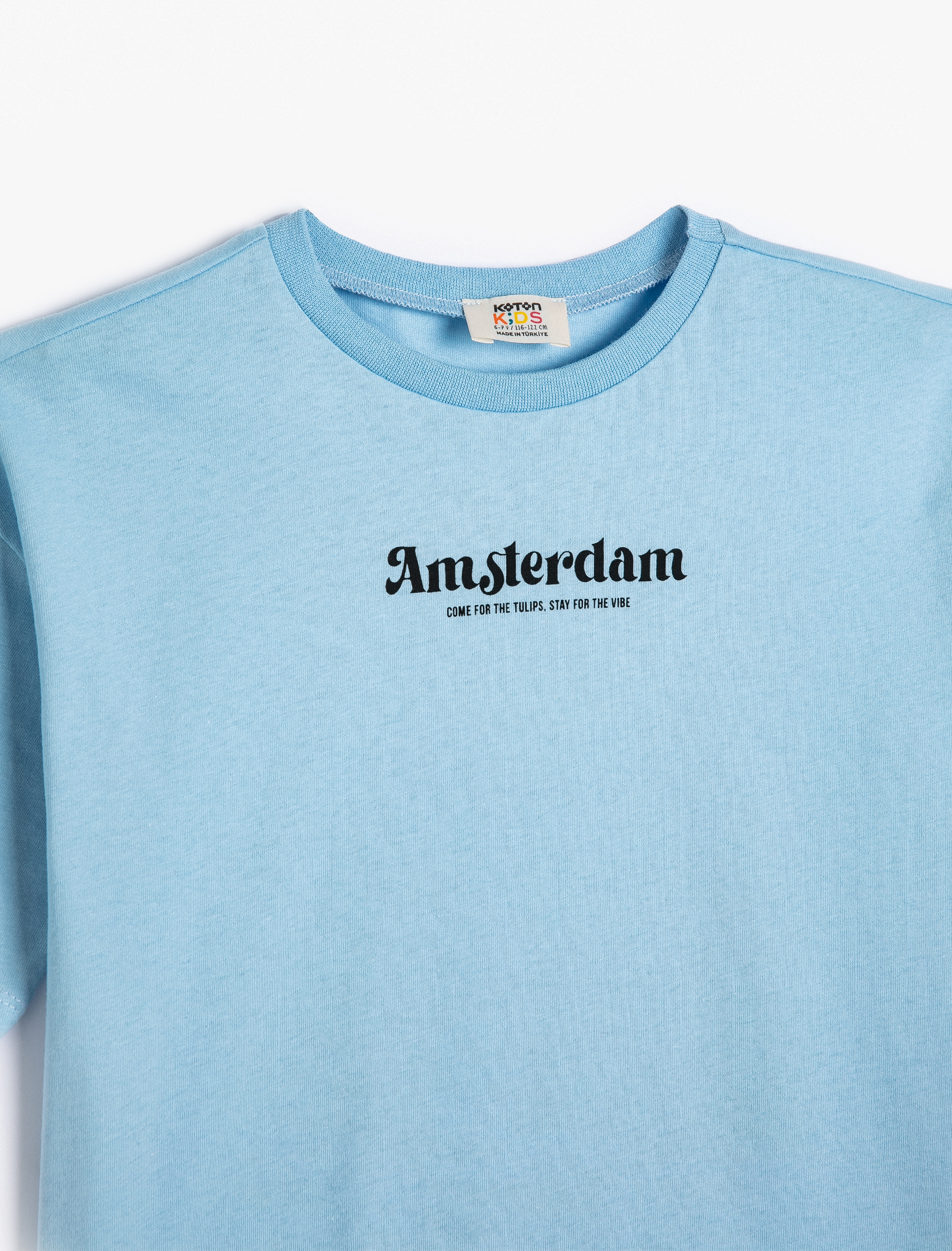  Erkek Çocuk Oversize Tişört Amsterdam Baskılı Kısa Kollu Bisiklet Yaka Pamuklu