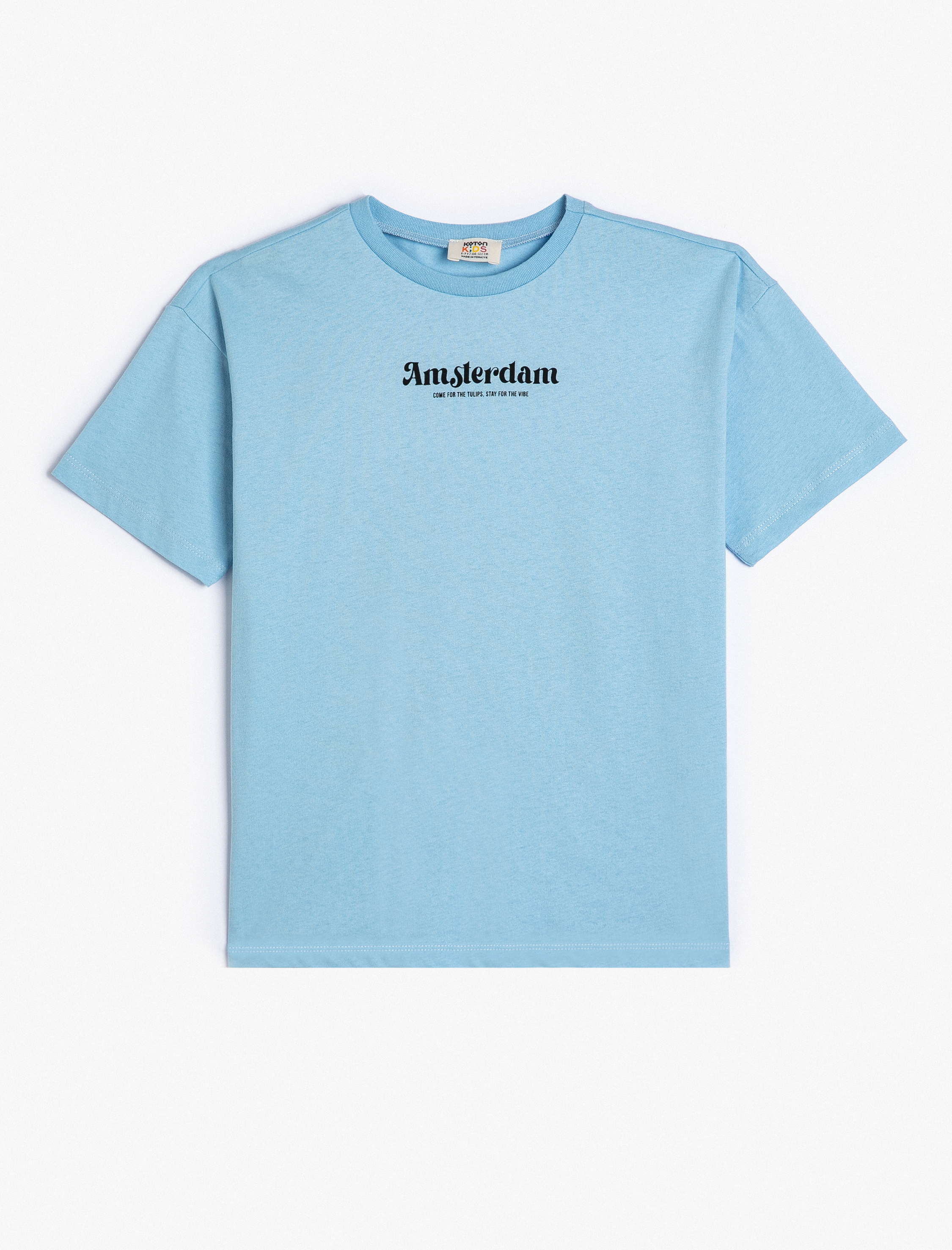  Erkek Çocuk Oversize Tişört Amsterdam Baskılı Kısa Kollu Bisiklet Yaka Pamuklu