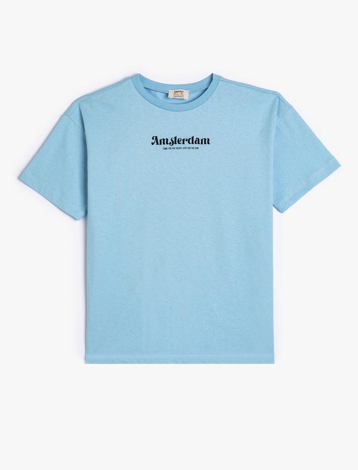 Erkek Çocuk Oversize Tişört Amsterdam Baskılı Kısa Kollu Bisiklet Yaka Pamuklu