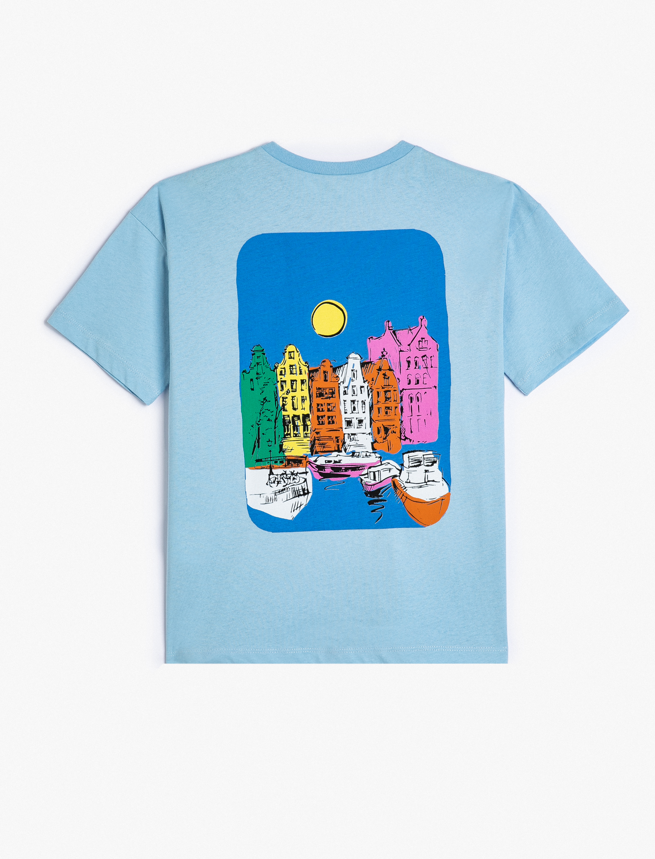  Erkek Çocuk Oversize Tişört Amsterdam Baskılı Kısa Kollu Bisiklet Yaka Pamuklu