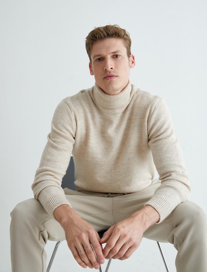  Balıkçı Yaka Kazak Basic Dar Kesim Akrilik Karışımlı