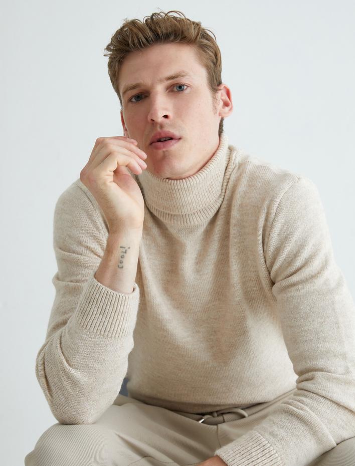  Balıkçı Yaka Kazak Basic Dar Kesim Akrilik Karışımlı