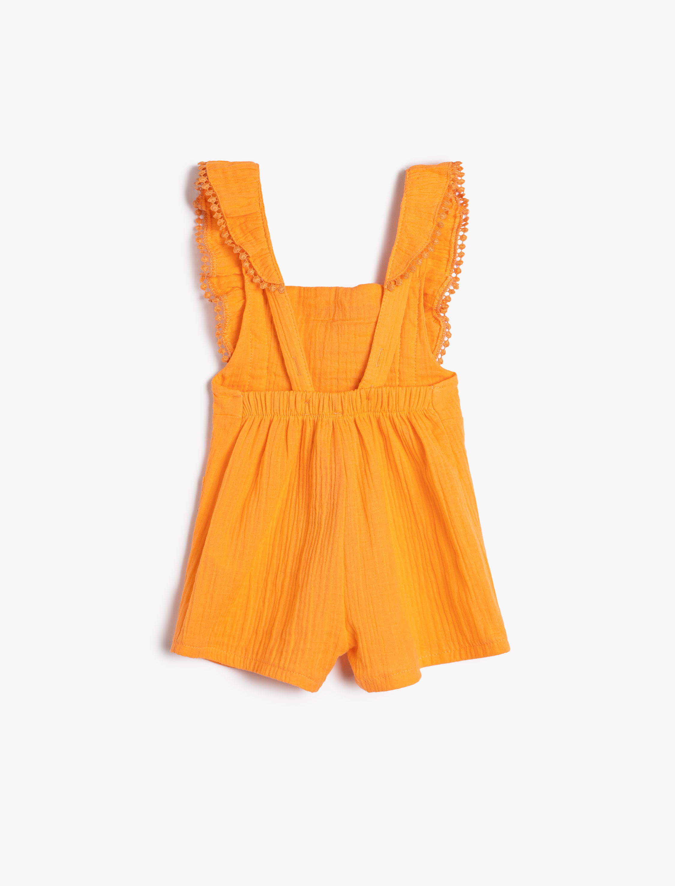  Kız Bebek Fırfırlı Tulum Kolsuz İşlemeli Cep Detaylı