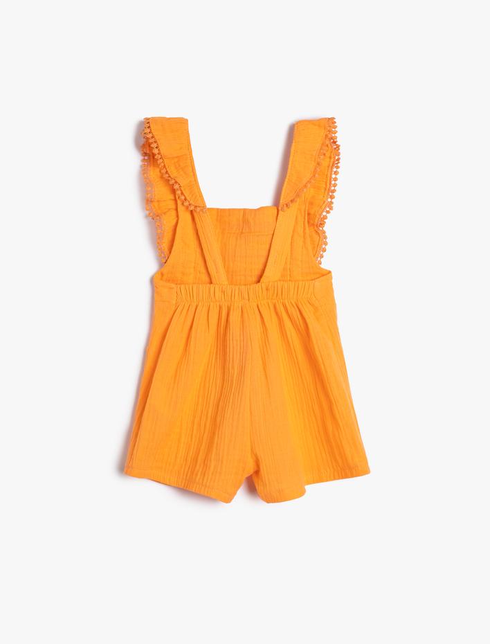 Kız Bebek Fırfırlı Tulum Kolsuz İşlemeli Cep Detaylı