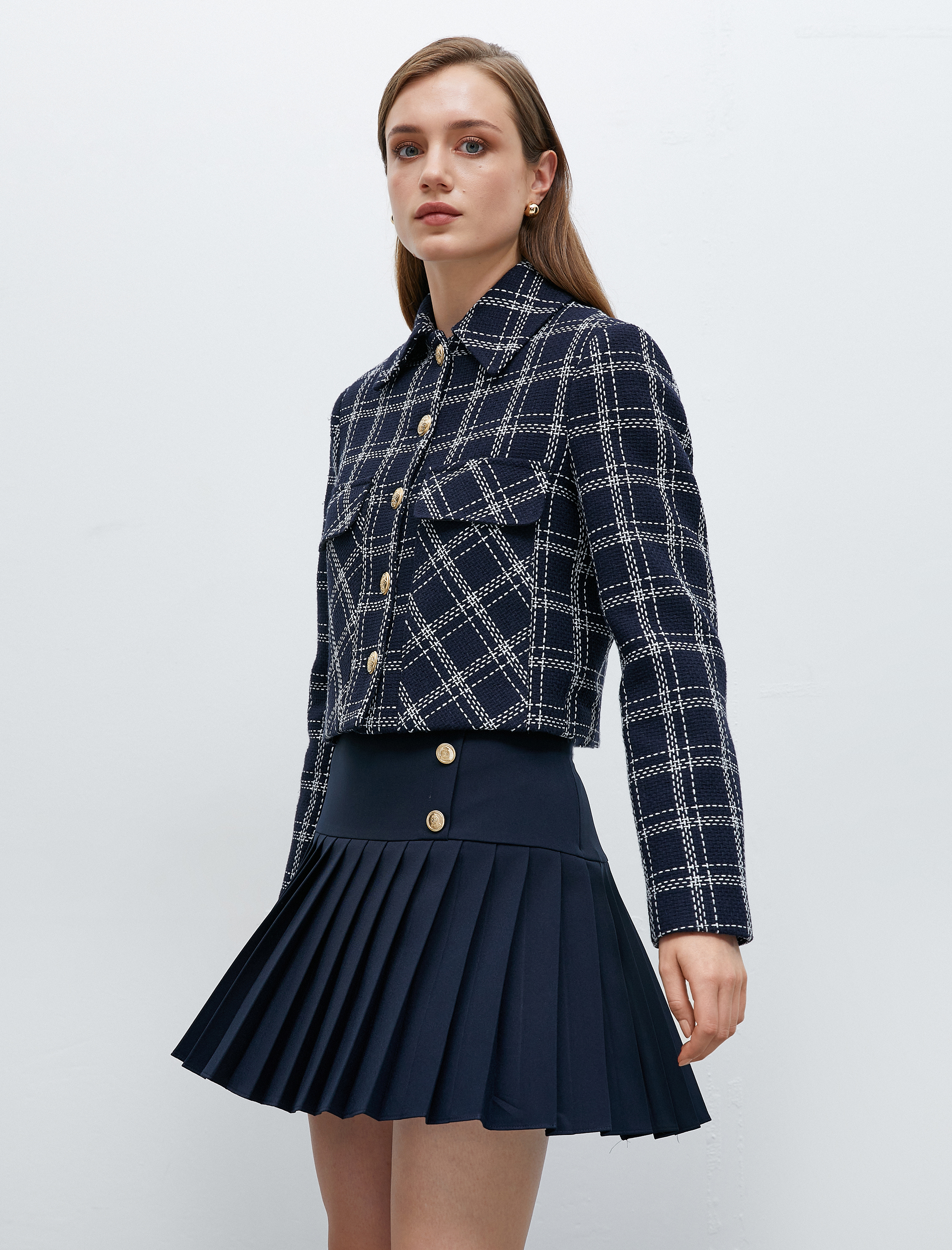 Pileli Mini Etek Düğme Detaylı