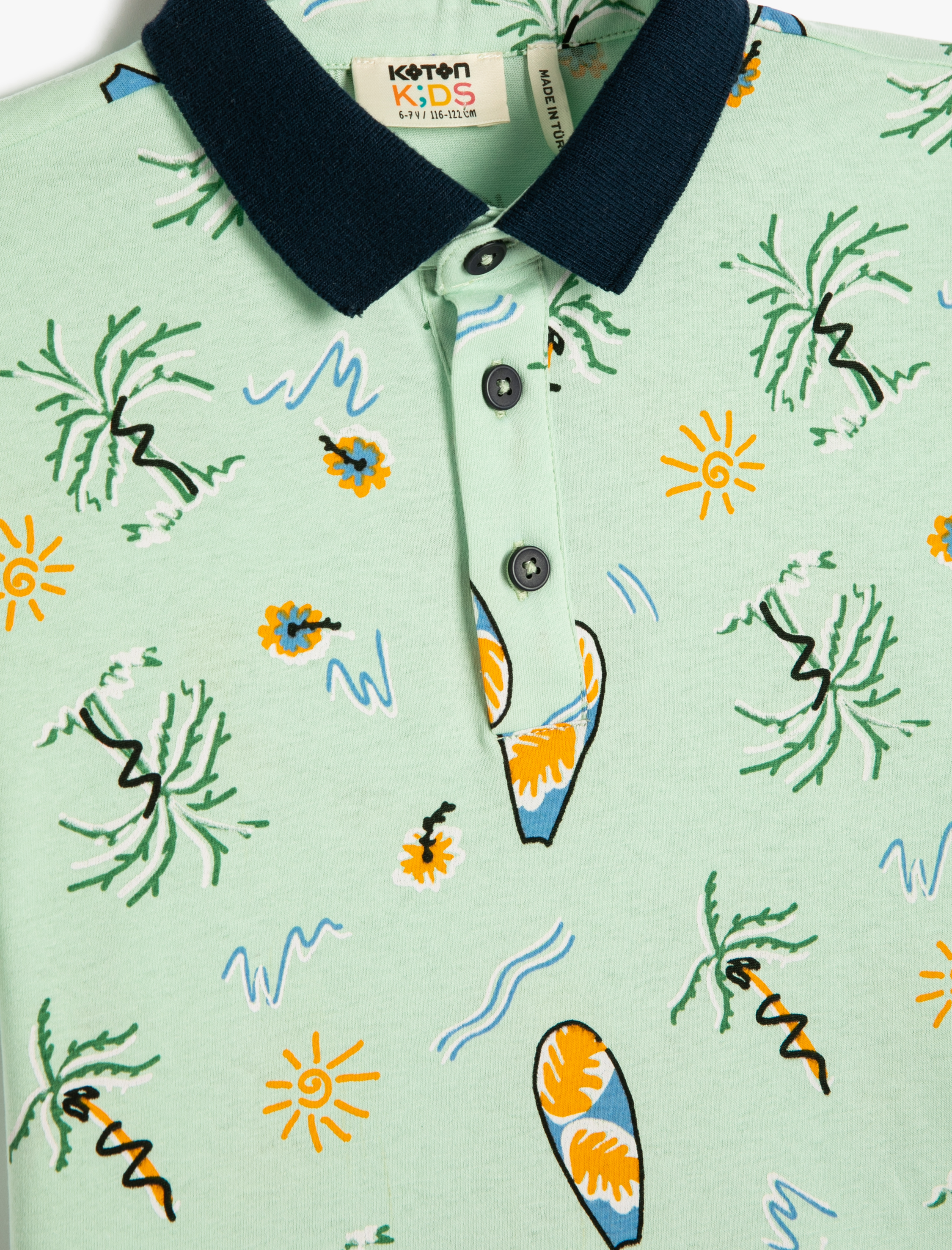  Erkek Çocuk Polo Tişört Kısa Kollu Düğmeli Baskılı Pamuklu