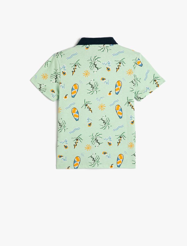 Erkek Çocuk Polo Tişört Kısa Kollu Düğmeli Baskılı Pamuklu