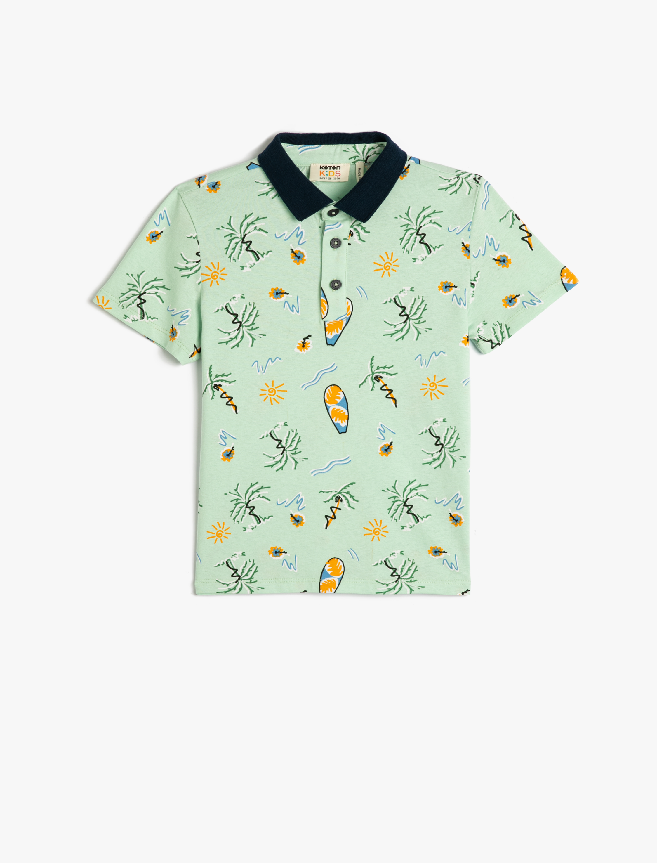  Erkek Çocuk Polo Tişört Kısa Kollu Düğmeli Baskılı Pamuklu