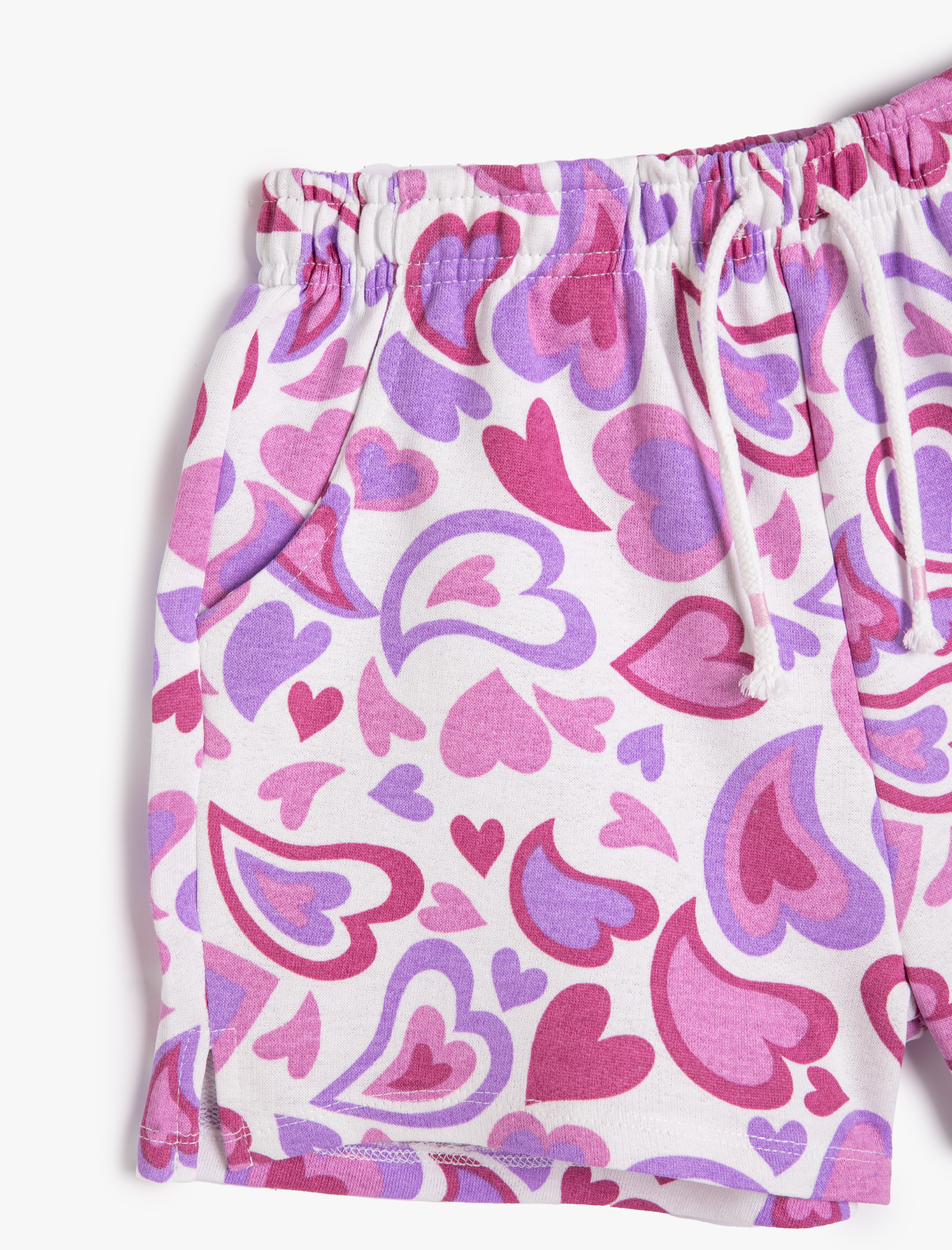  Kız Çocuk Şort Pamuklu Beli Bağlamalı Kalp Desenli
