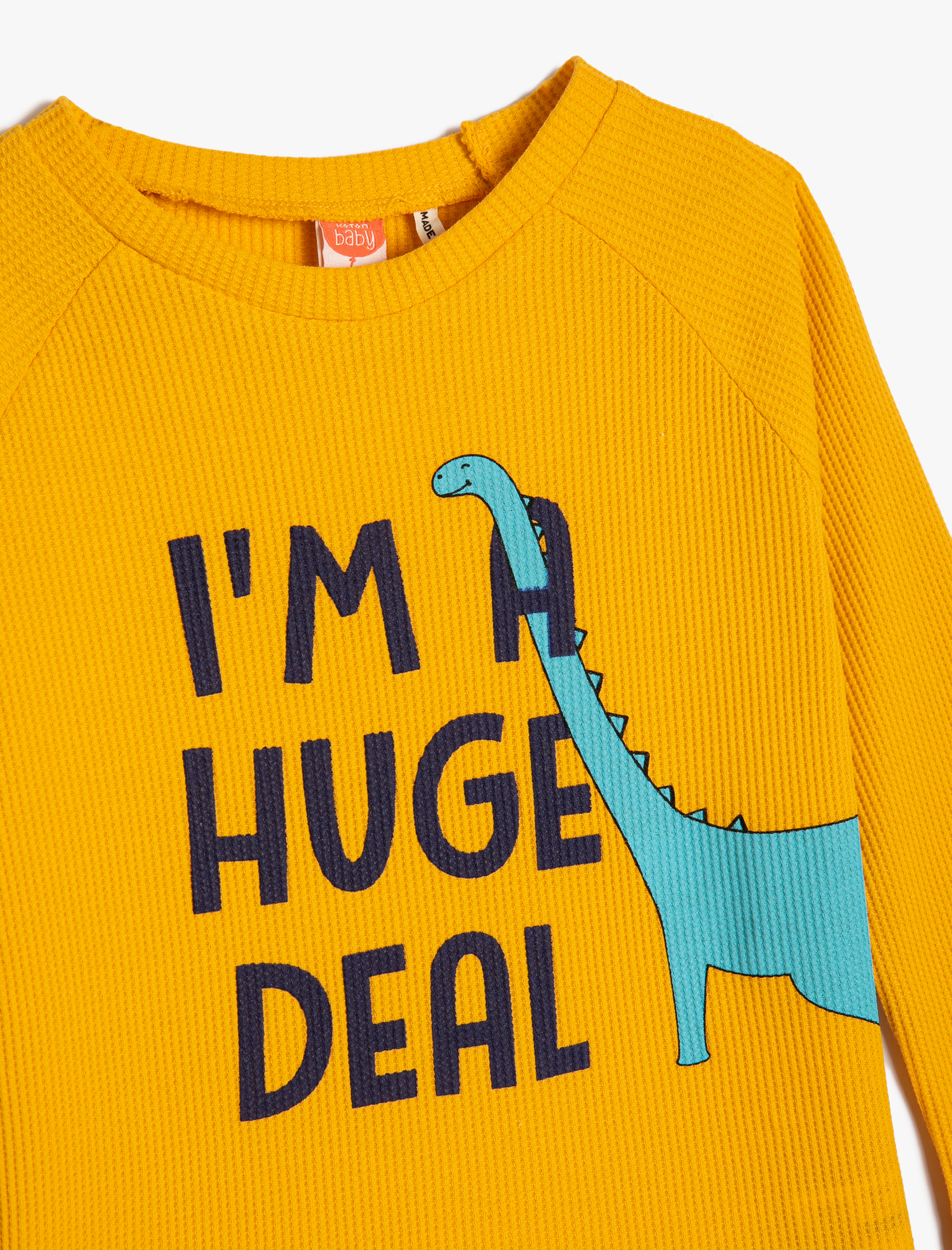  Erkek Bebek Dinozorlu Tişört Uzun Kollu Bisiklet Yaka Dokulu Pamuklu