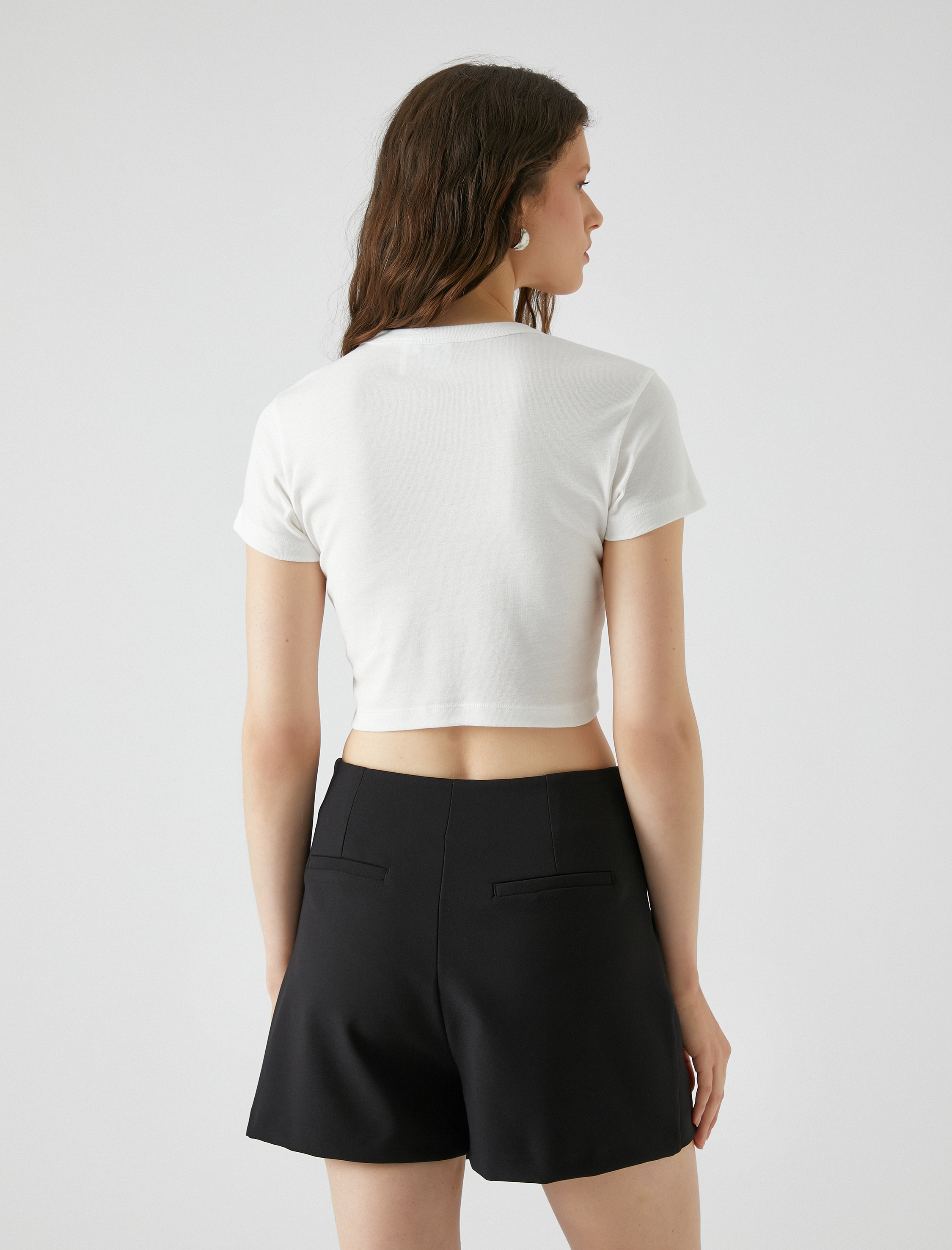   Mickey Mouse Tişört Crop Bisiklet Yaka Kısa Kollu Baskılı