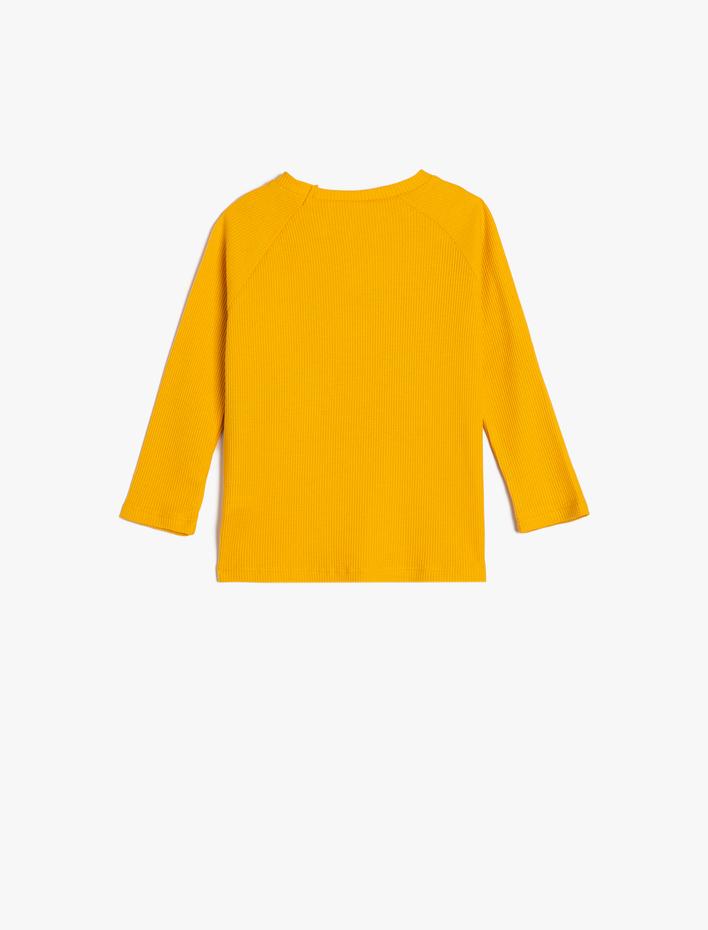 Erkek Bebek Dinozorlu Tişört Uzun Kollu Bisiklet Yaka Dokulu Pamuklu