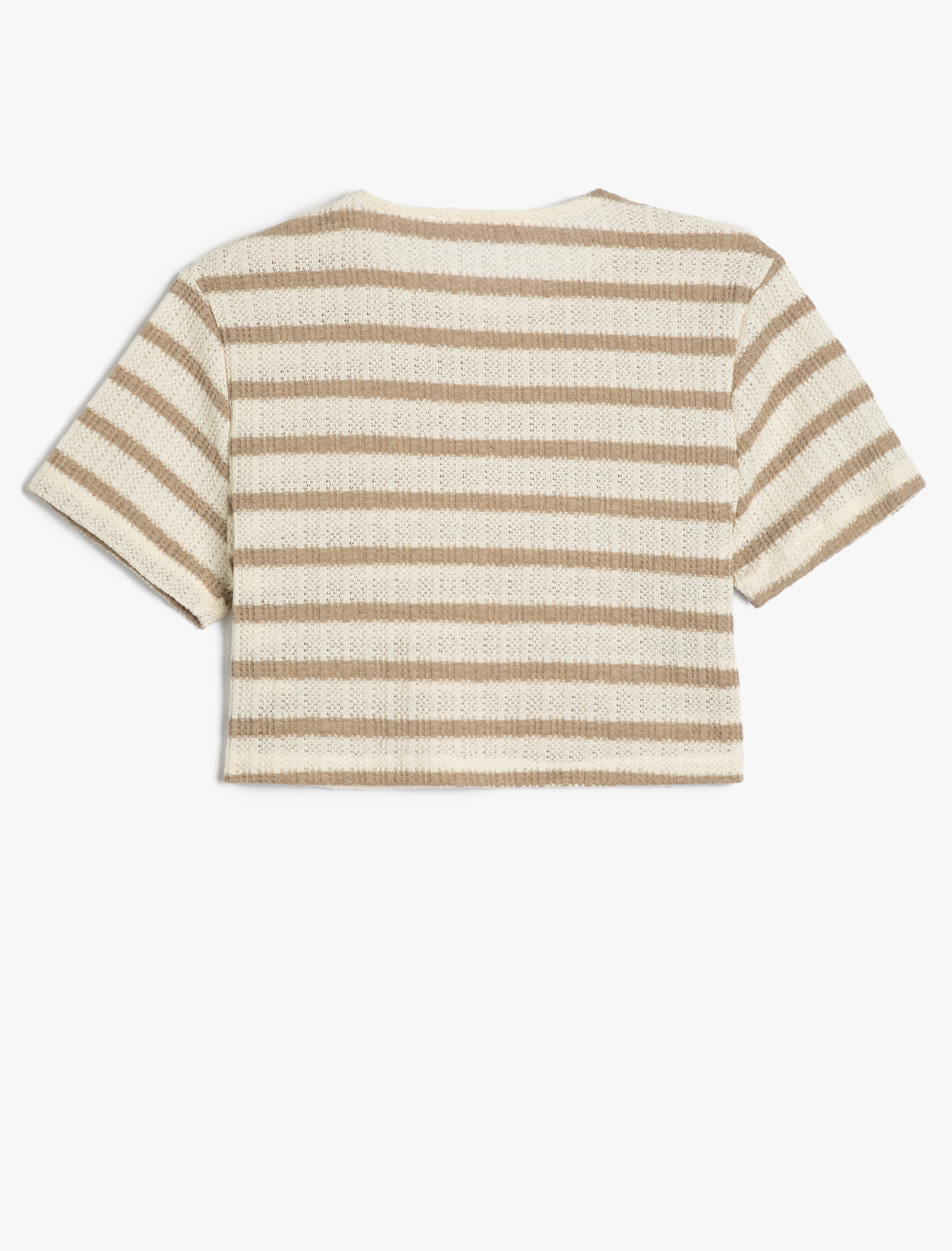   Crop Tişört Kısa Kollu Bisiklet Yaka Dokulu