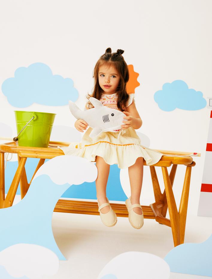 Kız Bebek Elbise İşlemeli Müslin Kumaş Pamuklu Astarlı Gipeli Diz Boyu