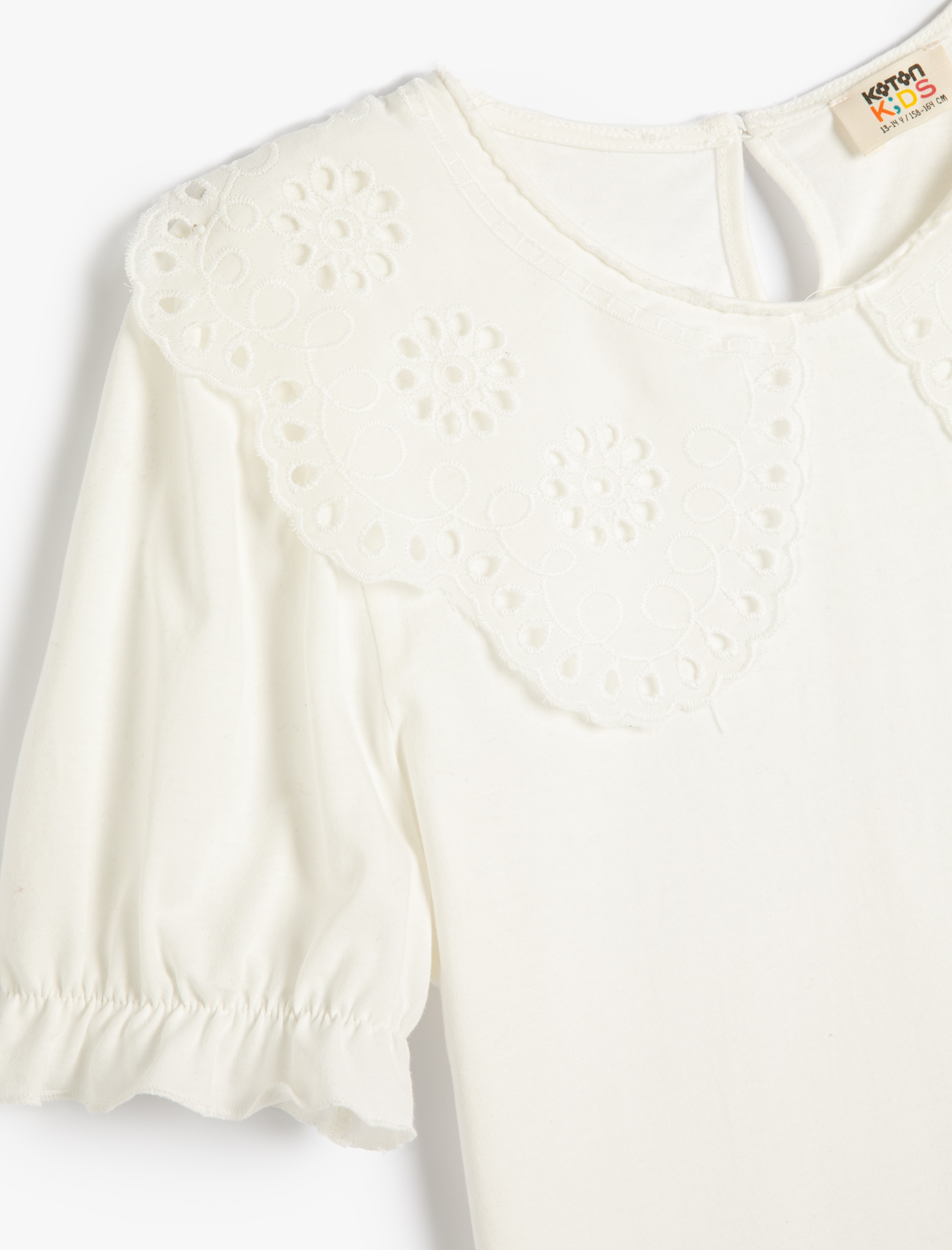  Kız Çocuk Bluz Kısa Balon Kollu Geniş Bebe Yaka Pamuklu