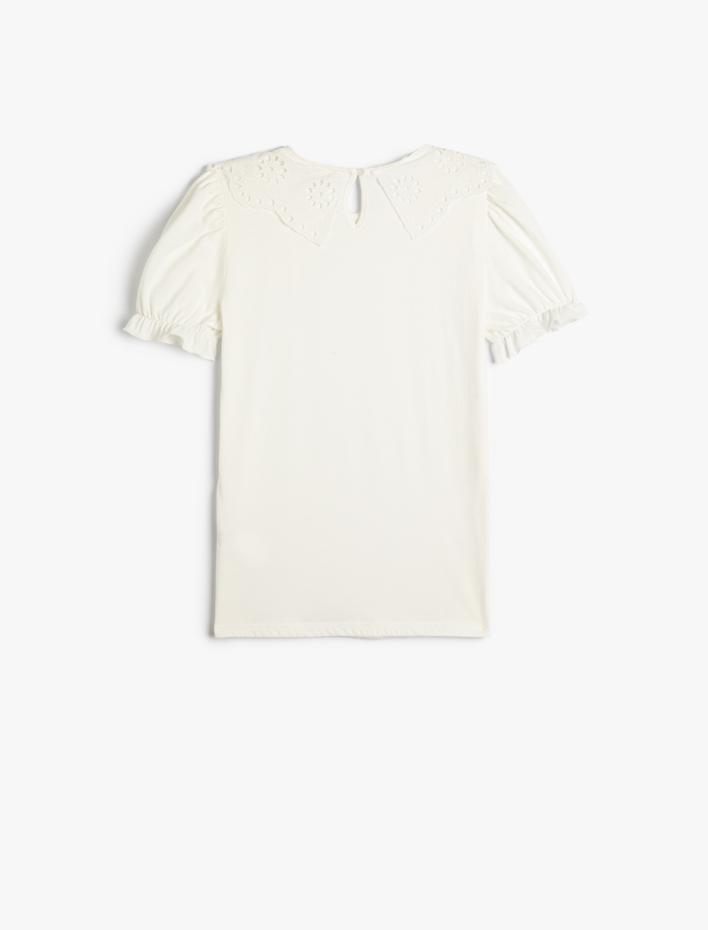 Kız Çocuk Bluz Kısa Balon Kollu Geniş Bebe Yaka Pamuklu