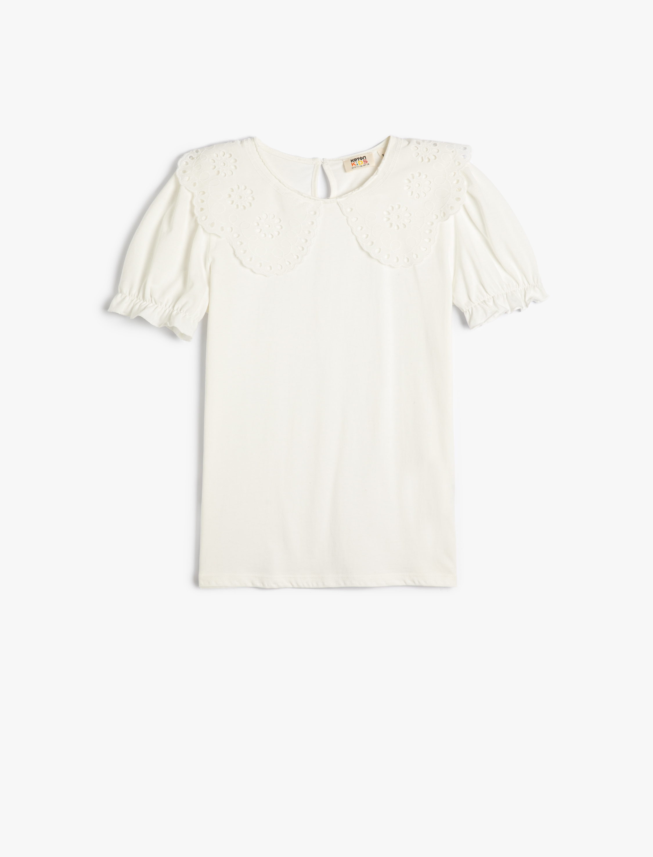  Kız Çocuk Bluz Kısa Balon Kollu Geniş Bebe Yaka Pamuklu