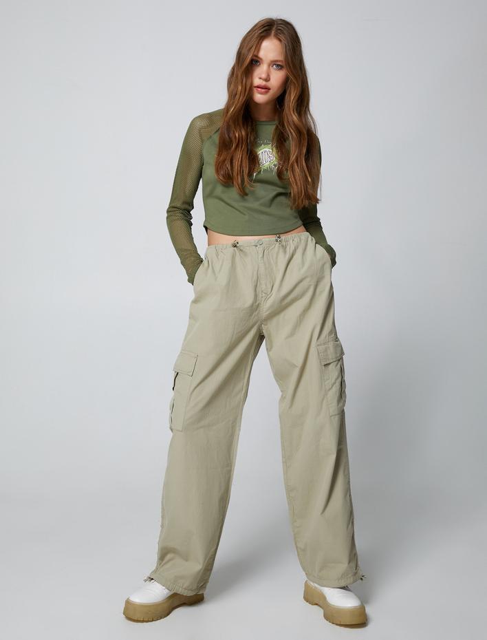  Paraşüt Pantolon Büyük Cepli Lastikli Düşük Bel Stoperli