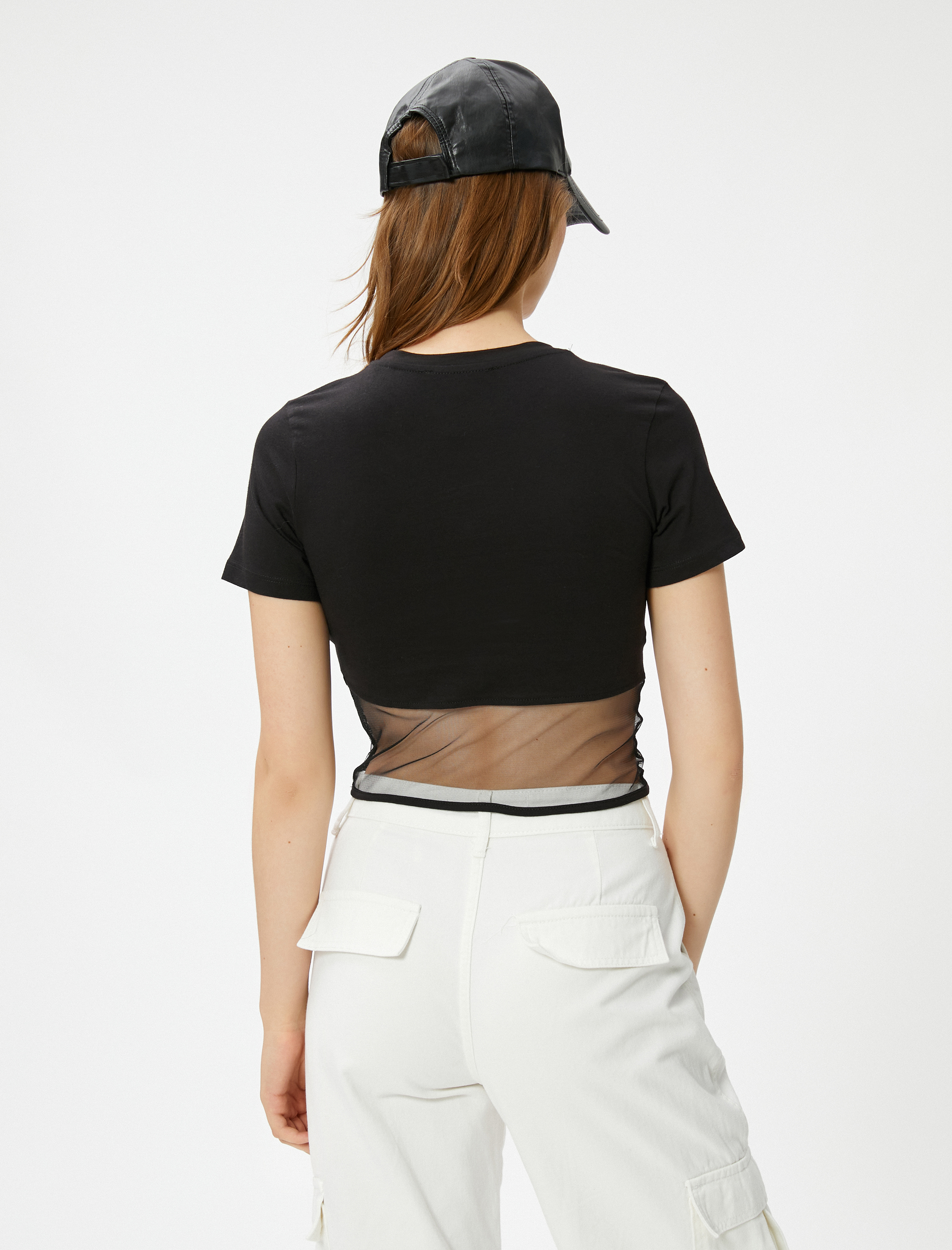   Crop Tişört Korse ve Tül Detaylı