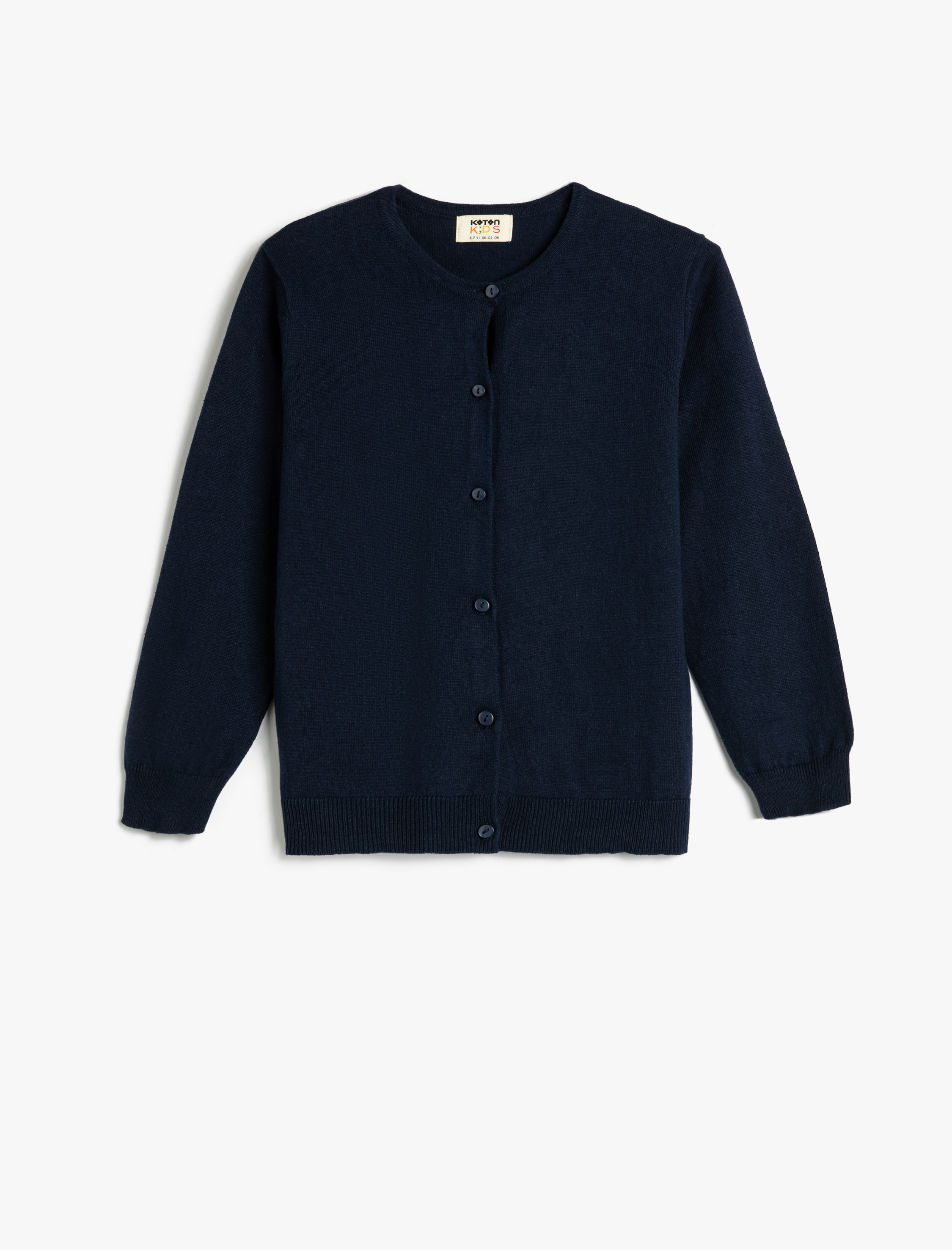  Kız Çocuk Basic Triko Hırka Yuvarlak Yaka Düğmeli Uzun Kollu