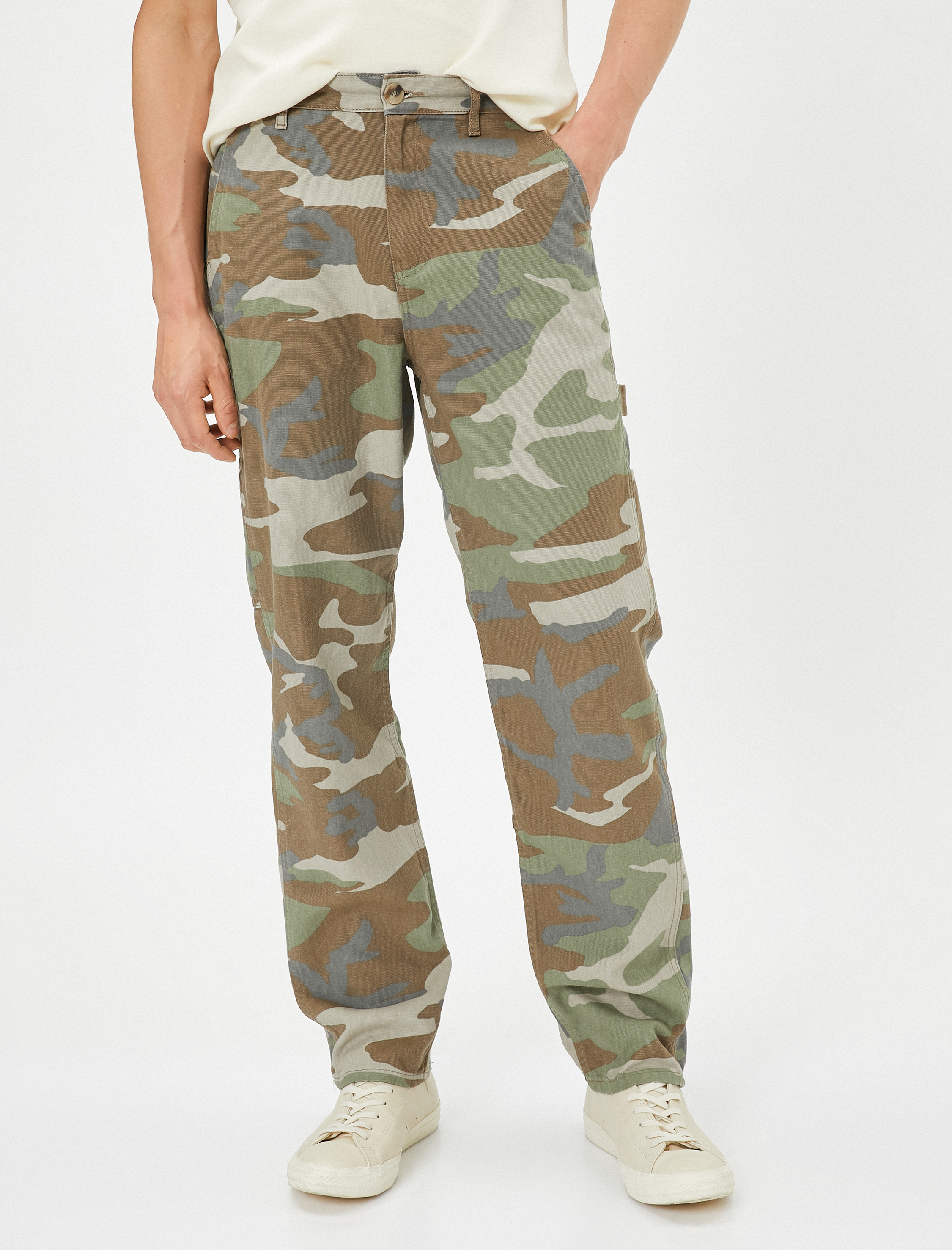   Kamuflaj Pantolon Kargo Cepli Düğmeli Pamuklu