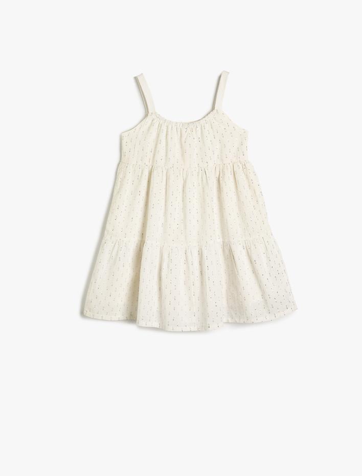 Kız Çocuk Askılı Midi Elbise Parıltılı Katlı Astarlı Pamuklu