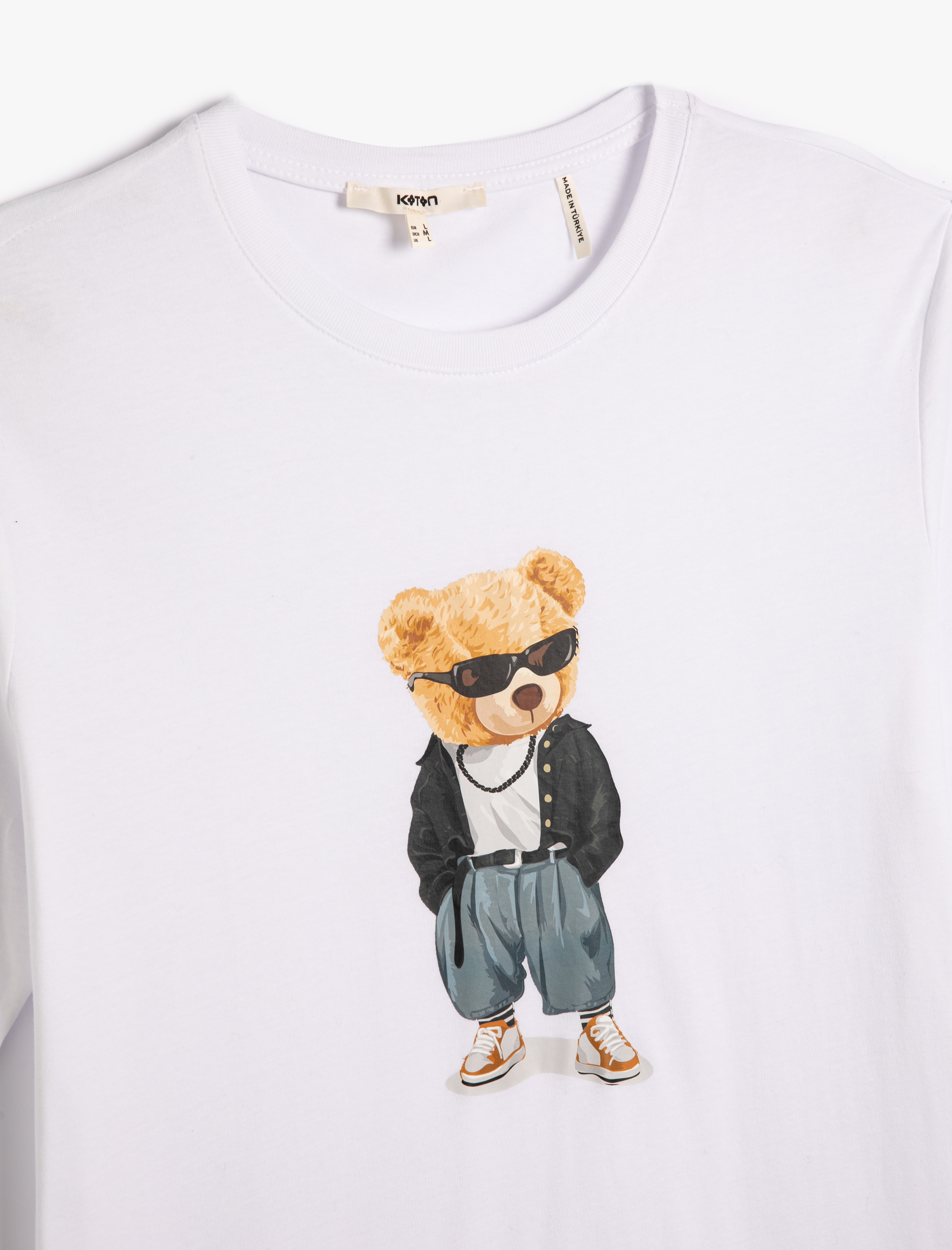   Ayıcık Baskılı Tişört Pamuklu Kısa Kollu