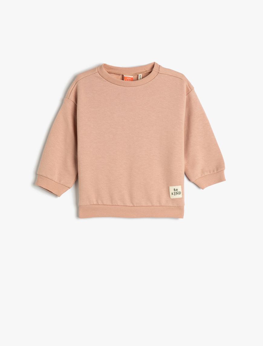  Kız Bebek Basic Sweatshirt Uzun Kollu Bisiklet Yaka Pamuklu Şardonlu