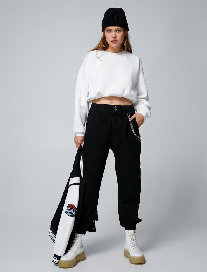  Jogger Gabardin Pantolon Zincir Detaylı Cepli Beli Lastikli