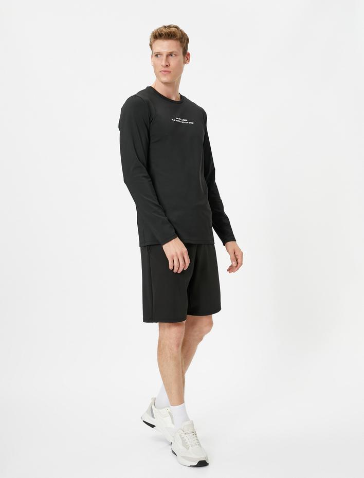  Uzun Kollu Tişört Spor Slogan Baskılı Bisiklet Yaka