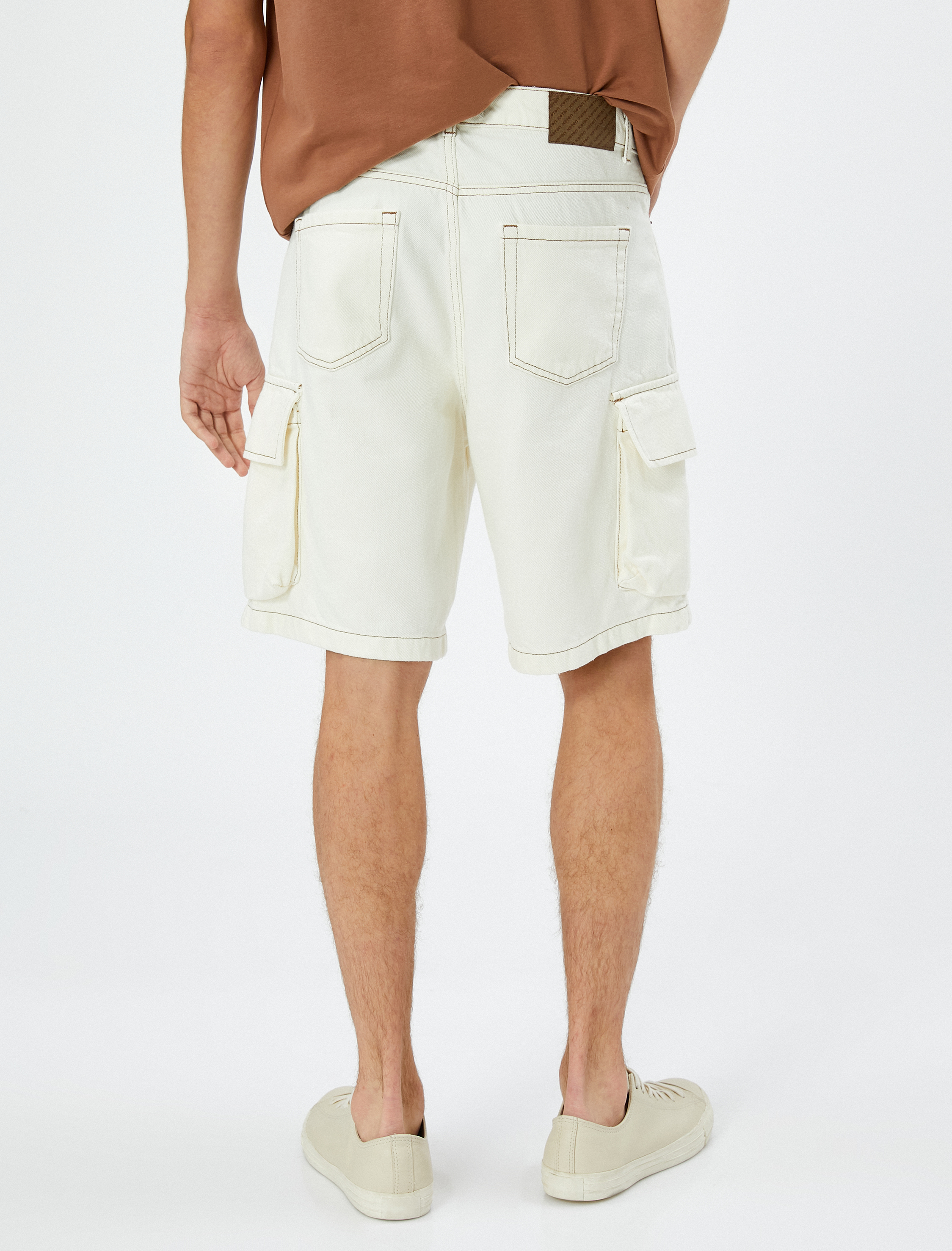   Kot Şort Kargo Cepli Dikiş Detaylı Düğmeli Pamuklu
