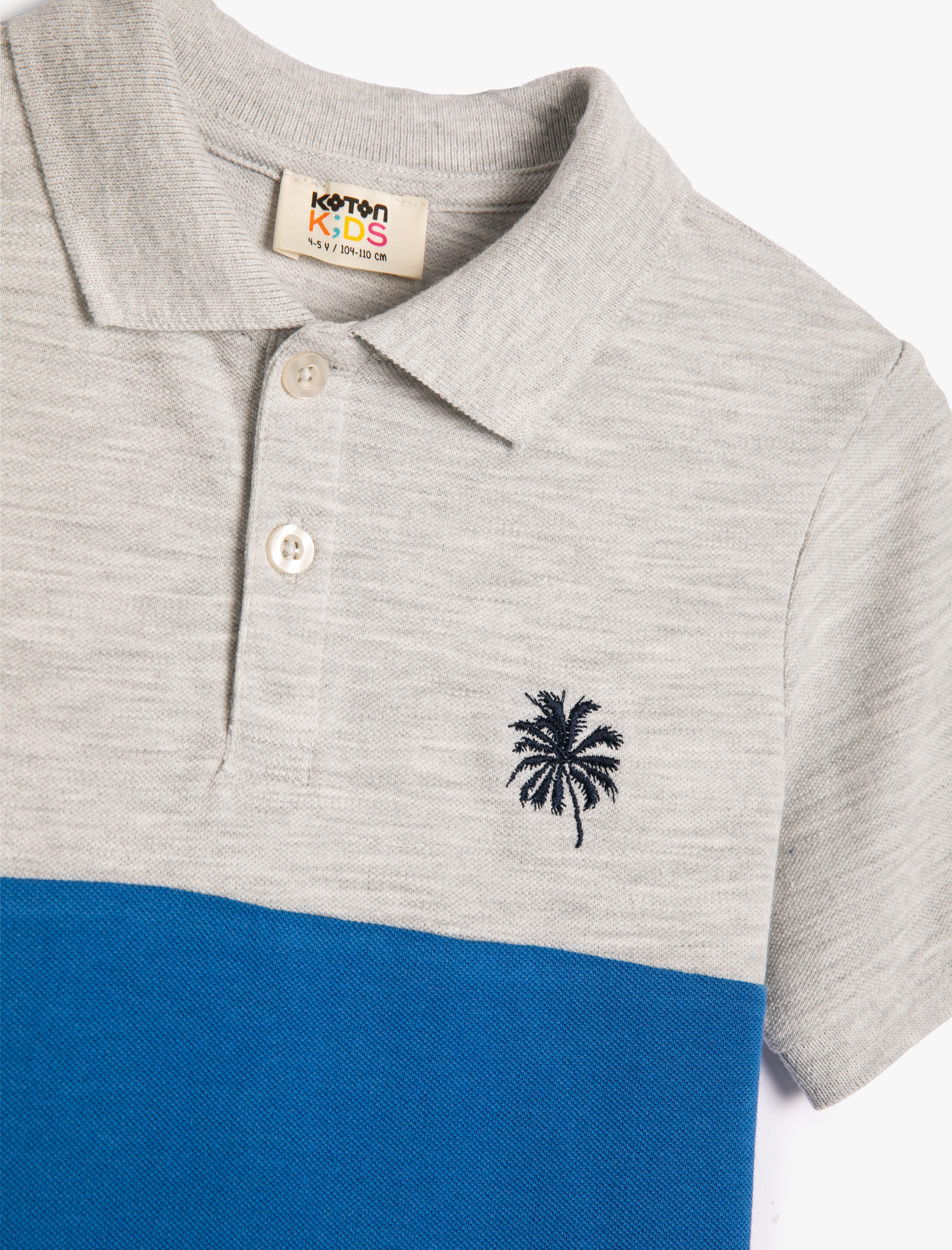  Erkek Çocuk Polo Tişört Renk Bloklu Kısa Kollu Düğmeli Pamuklu