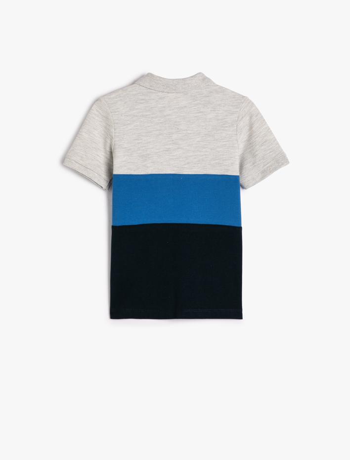 Erkek Çocuk Polo Tişört Renk Bloklu Kısa Kollu Düğmeli Pamuklu