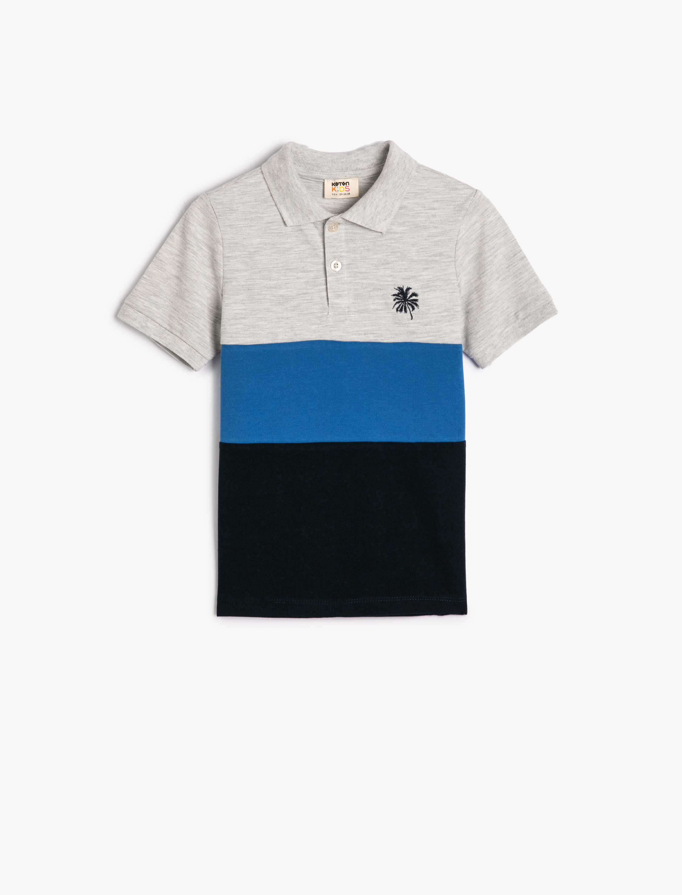  Erkek Çocuk Polo Tişört Renk Bloklu Kısa Kollu Düğmeli Pamuklu