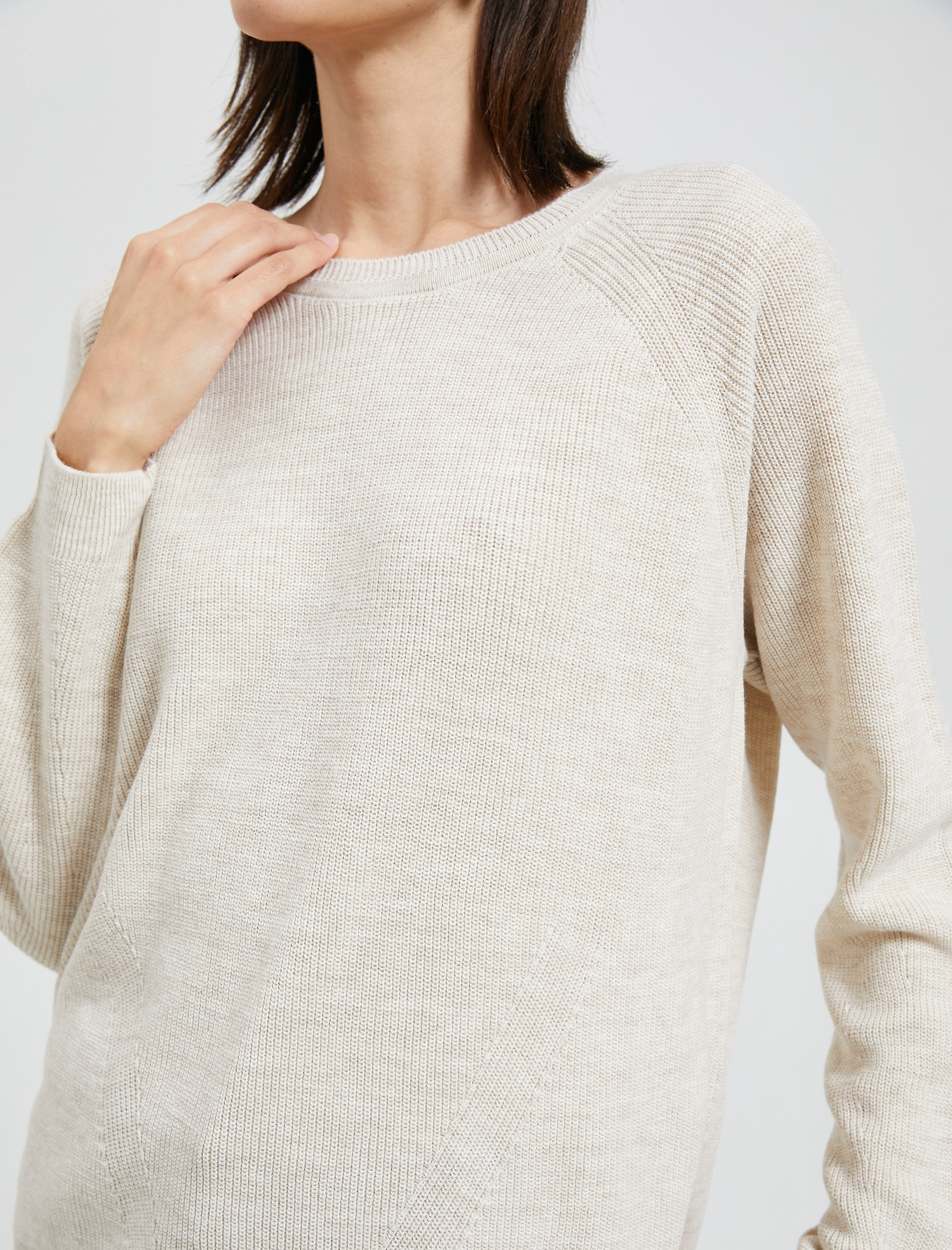   Basic Triko Kazak Uzun Kollu Bisiklet Yaka Ribanalı Kaşmir Dokulu