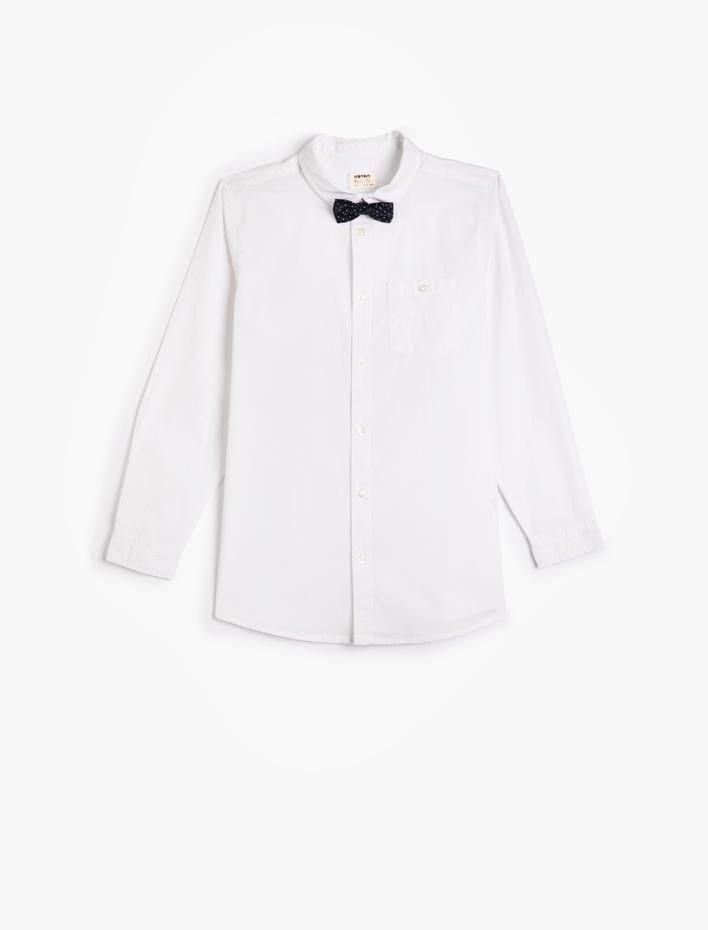 Erkek Çocuk Gömlek Papyon Detaylı Uzun Kollu Pamuklu Klasik Yaka