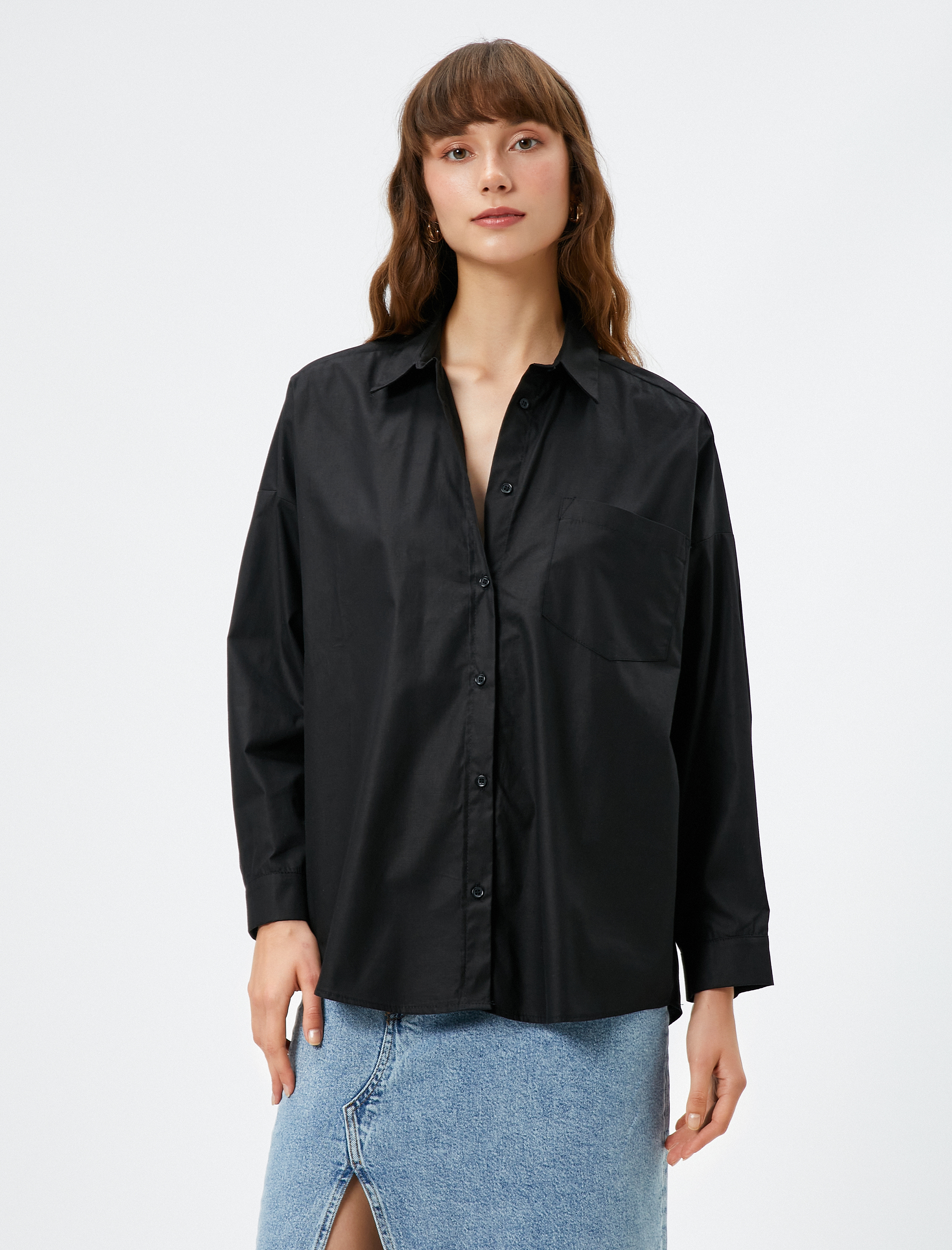   Uzun Kollu Gömlek Cep Detaylı Düğmeli Pamuklu