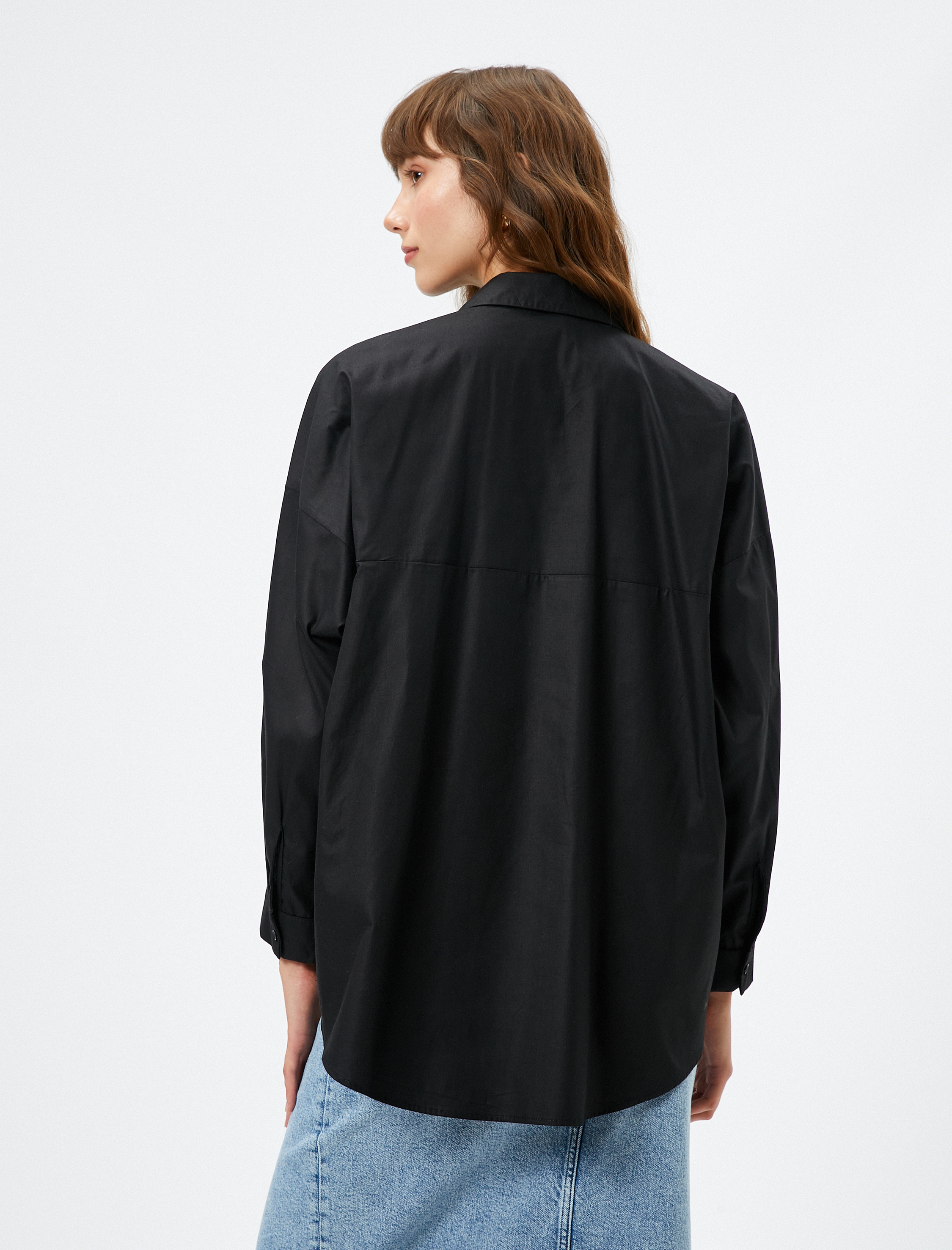   Uzun Kollu Gömlek Cep Detaylı Düğmeli Pamuklu