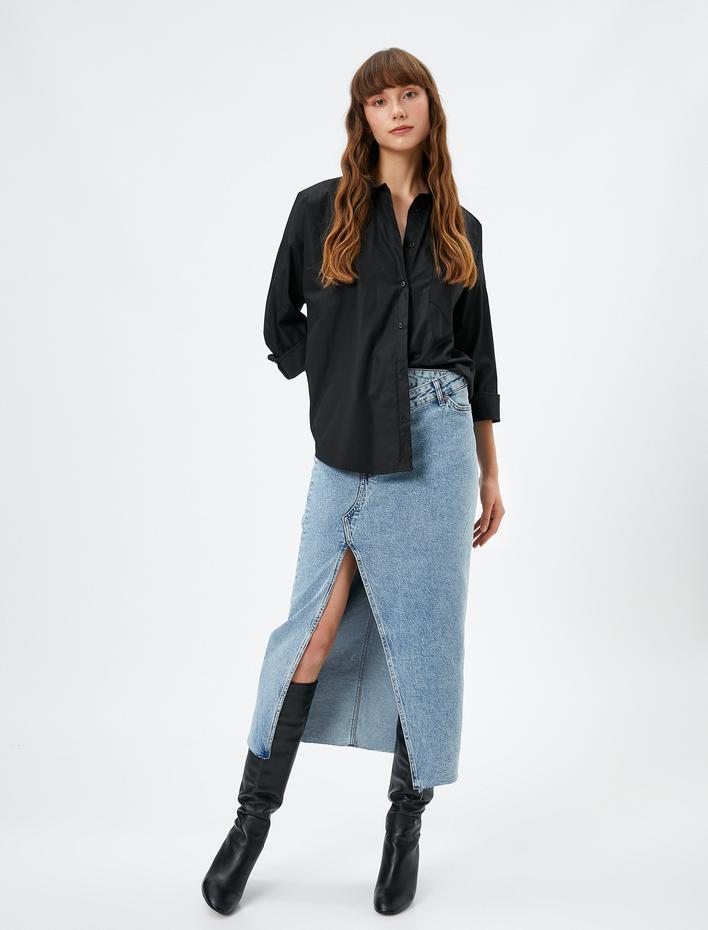  Uzun Kollu Gömlek Cep Detaylı Düğmeli Pamuklu