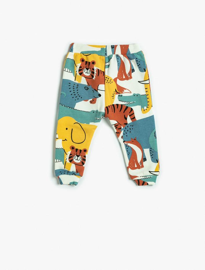 Erkek Bebek Jogger Eşofman Altı Beli Bağlamalı Hayvanlar Baskılı Pamuklu Şardonlu